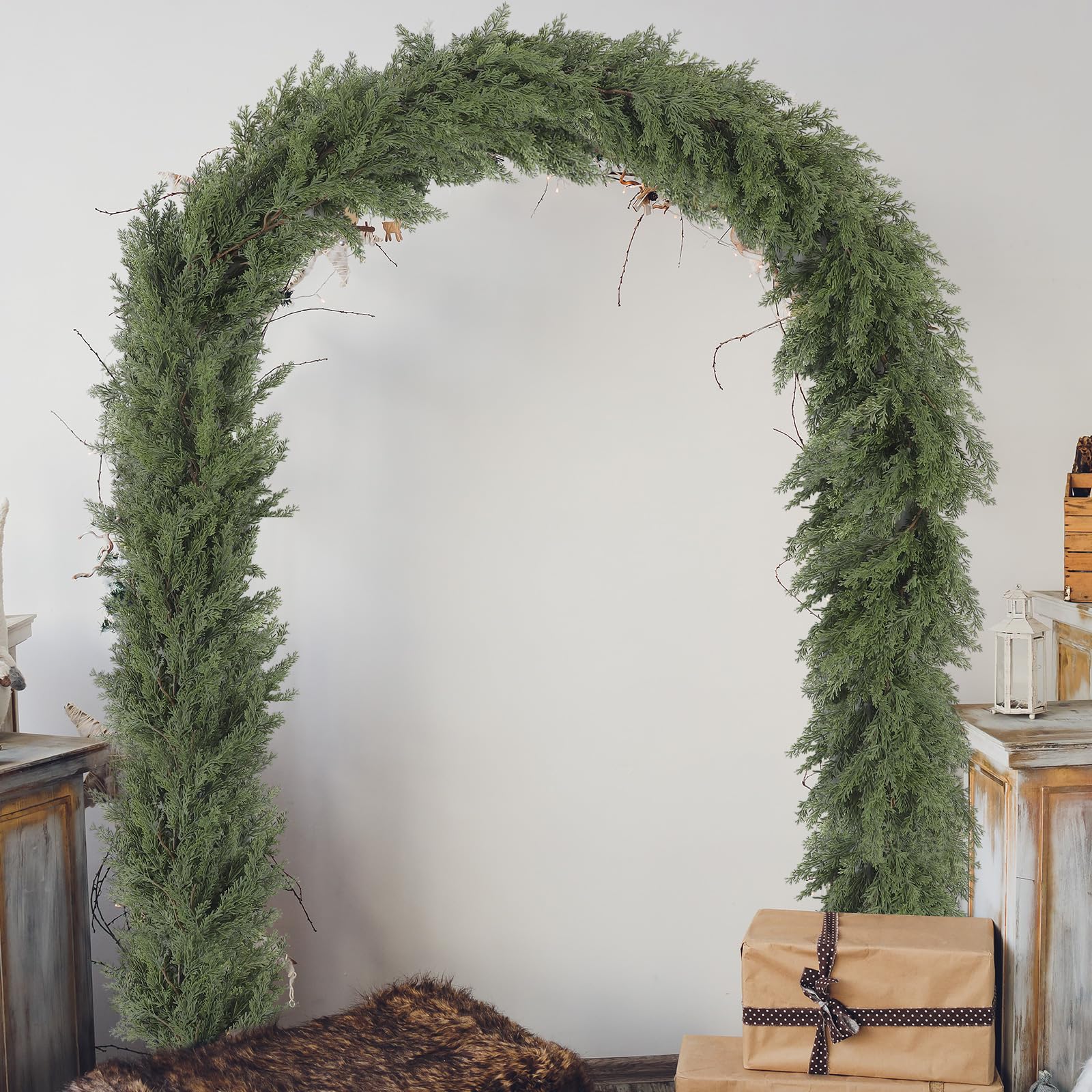 Jutom 1 Pcs 12 ft Thick Christmas Cedar Garland Artificial Realistic Soft and Flexible Full Faux Green Cedar Pine Garland for Ho