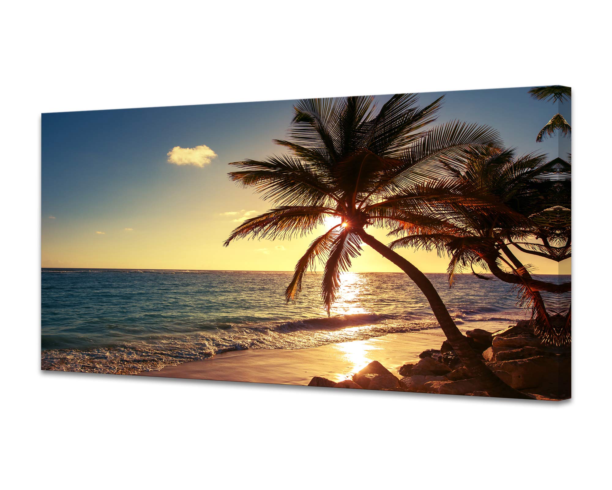 Muolunna S04950 Wall Art Decor Large Canvas Print Picture Sunset Ocean Beach Waves 1 Panel Coconut Tree Scenery Modern Painting