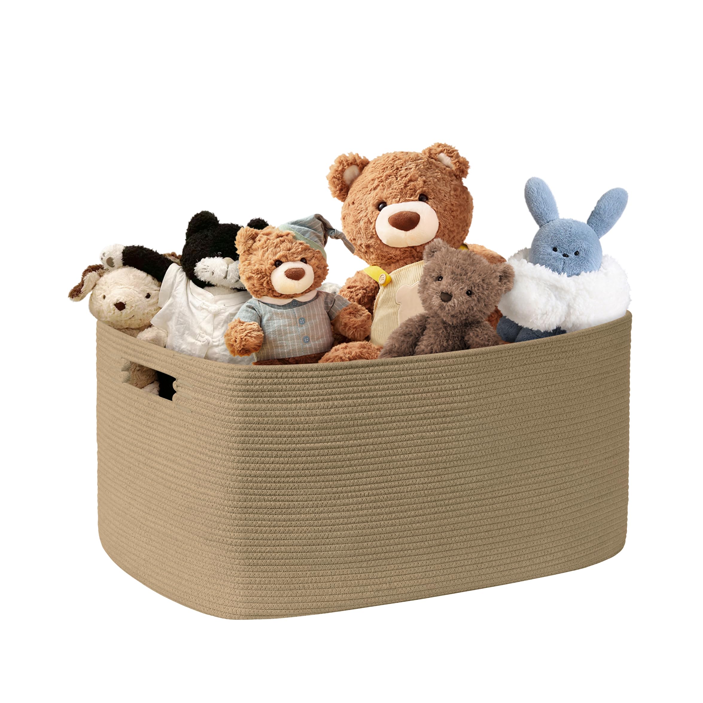 SunNewt 60L Small Wicker Laundry Basket for Living Room Storage,Boho Woven Cotton Rope Baskets for Kids Toy,Gifts,Square Blanket