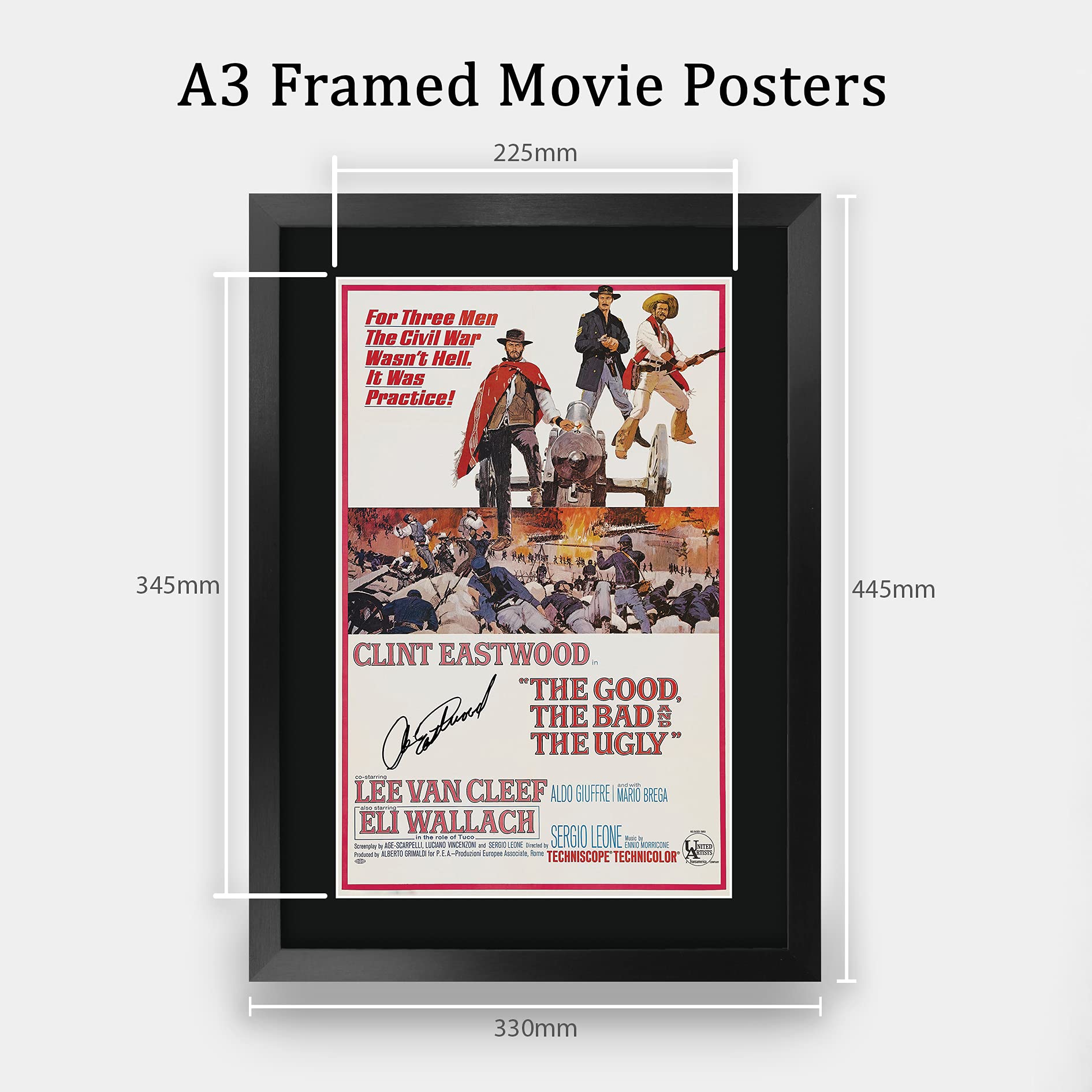 Hwc Trading The Good, The Bad & The Ugly Movie Poster Clint Eastwood Signed 16 X 12 Inch Framed Gift Printed Autograph Film Prin
