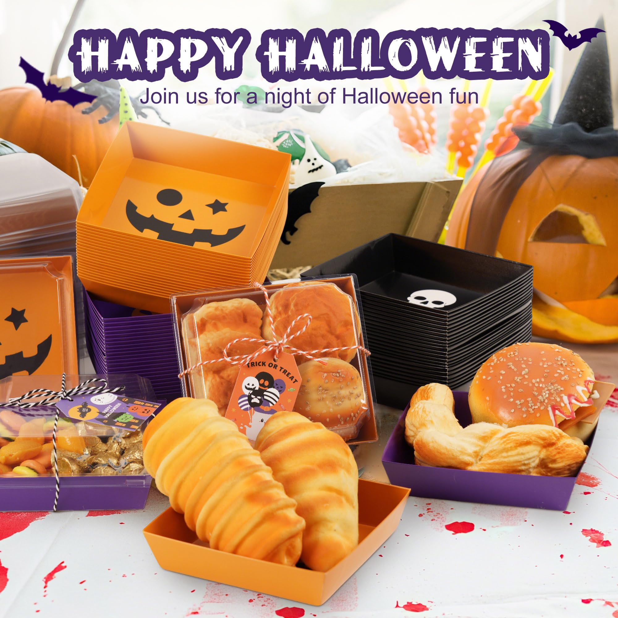 HCTWPY Halloween Charcuterie Boxes Bakery Boxes Disposable Paper Food Containers Gift Box with Clear Lids Ropes Cards for Hallow