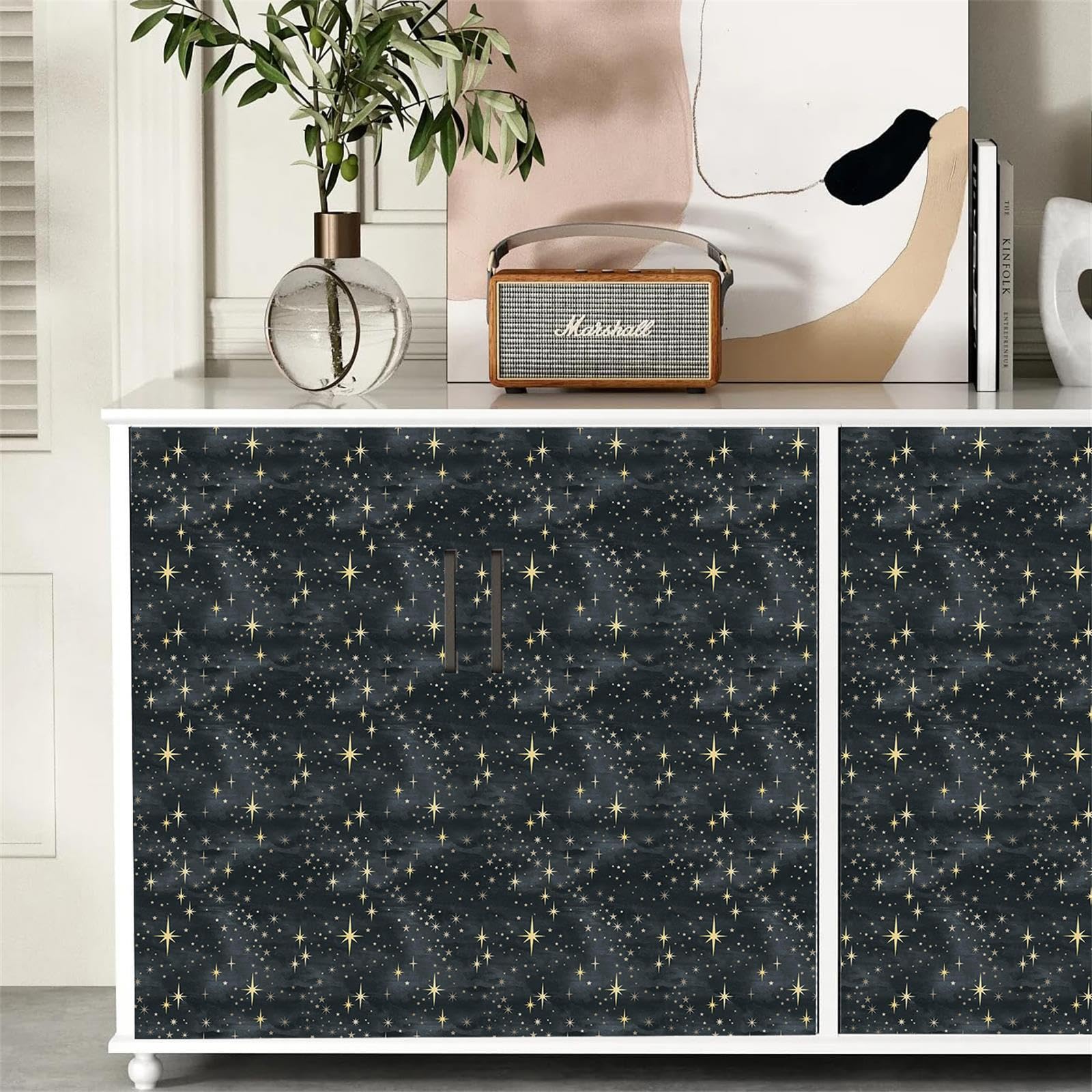 Black Peel And Stick Wallpaper Retro Star Wall Stickers Self Adhesive Wallpaper Yellow Starburst Contact Paper For Ceiling Decor