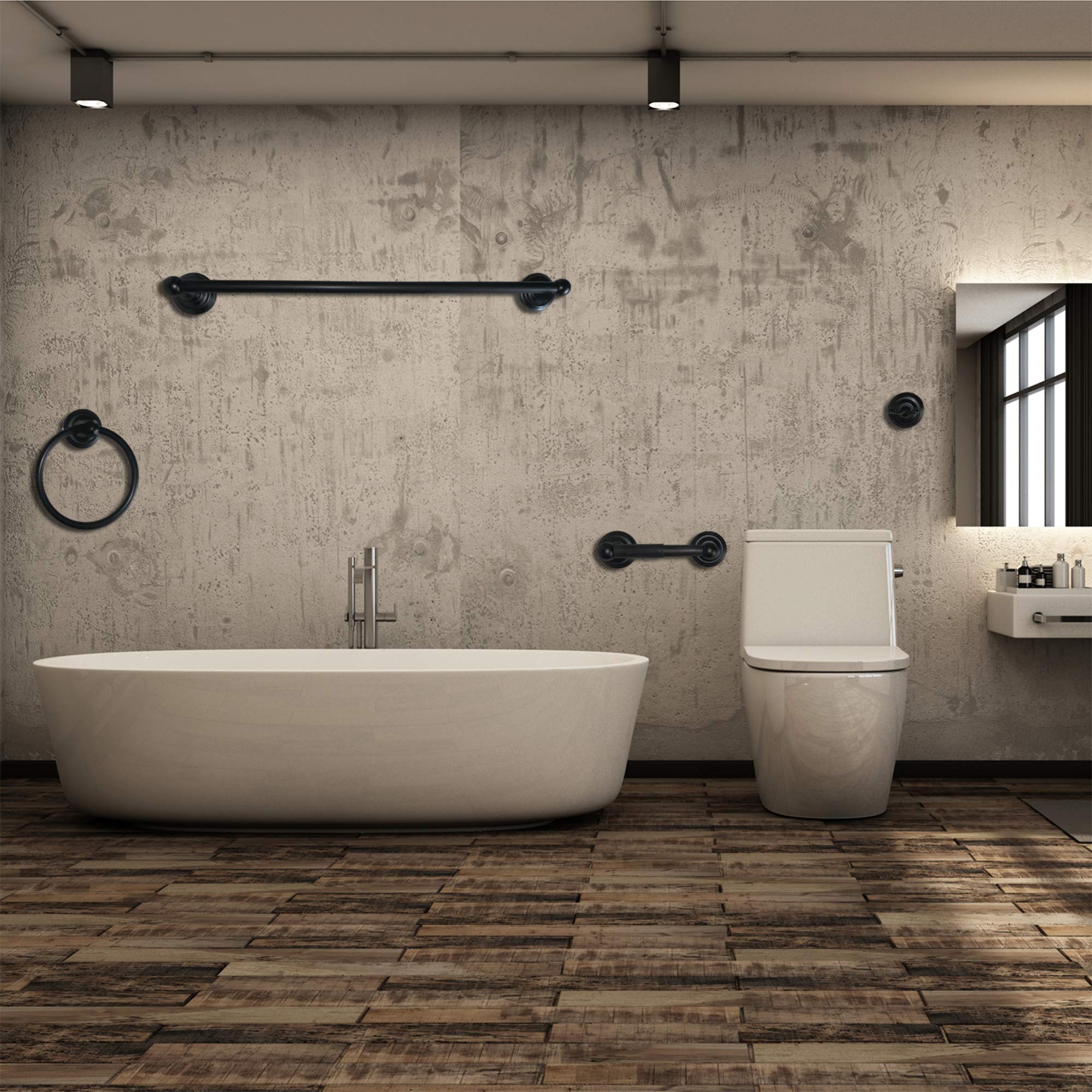 Sento Robiki Black Bathroom Accessories Set, Bath Hardware, Includes Robe Hook, Toilet Paper Holder, Towel Ring, 18    & 24    T