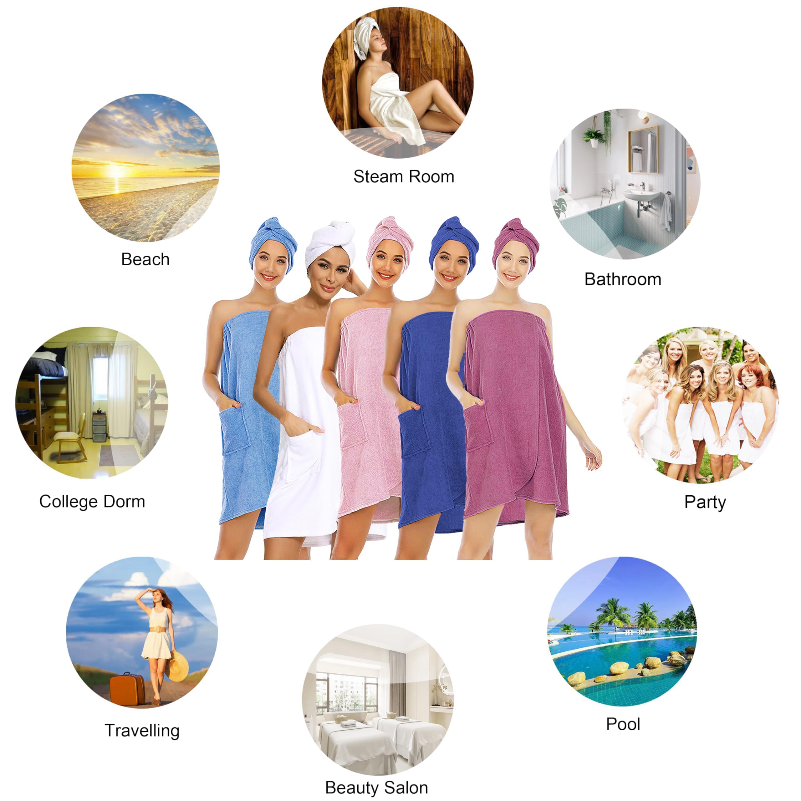Hysunland Blue Plus Size Spa Bath Wrap For Women, Light Weight Quick Drying Womens Sauna 2X Towel Wrap For Pool Beach Wedding