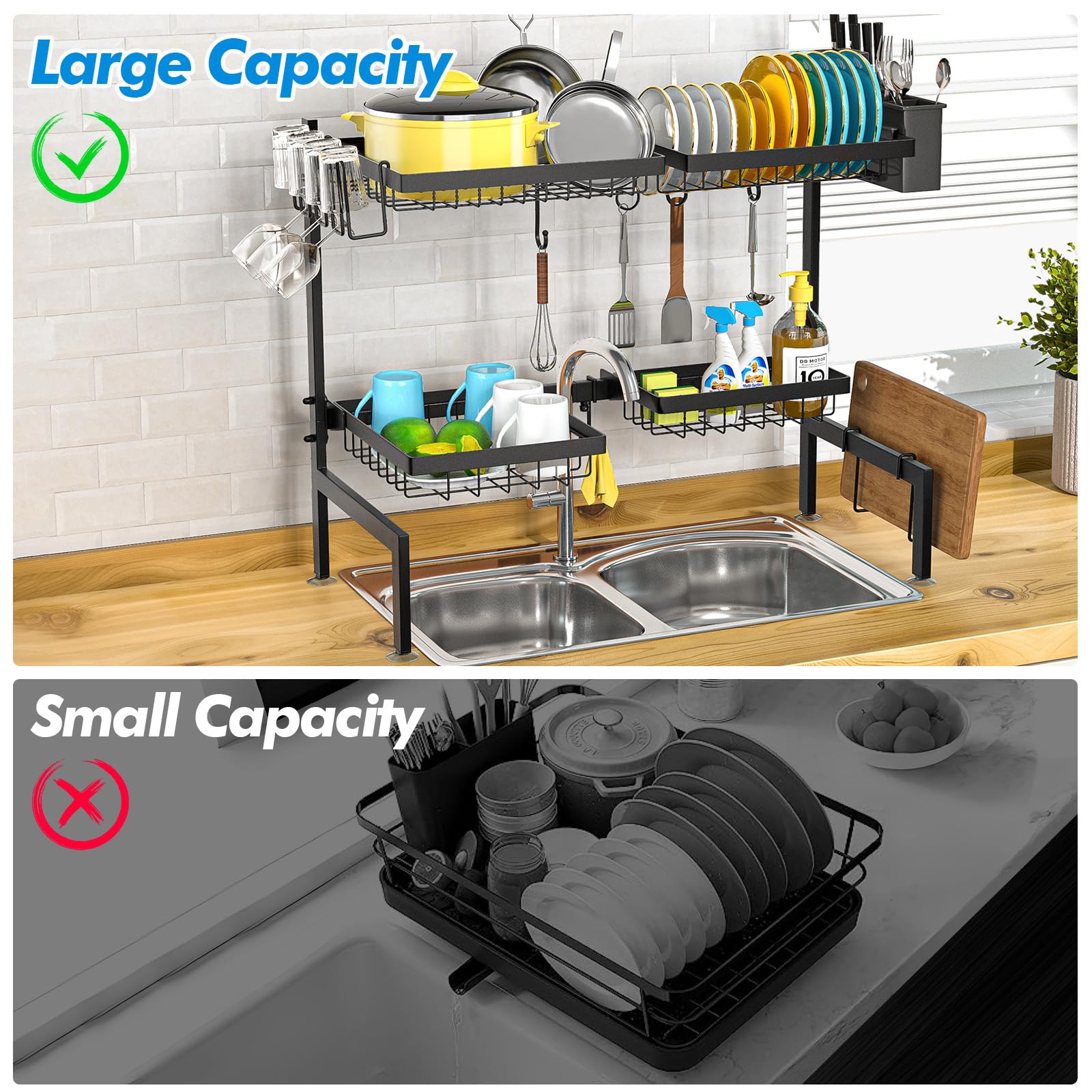 Snslxh[2-Tier 4 Baskets]Over The Sink Dish Drying Rack, 24.8''-35.4'', Large Sink Rack For Kitchen, Extensible And Adjustable, S