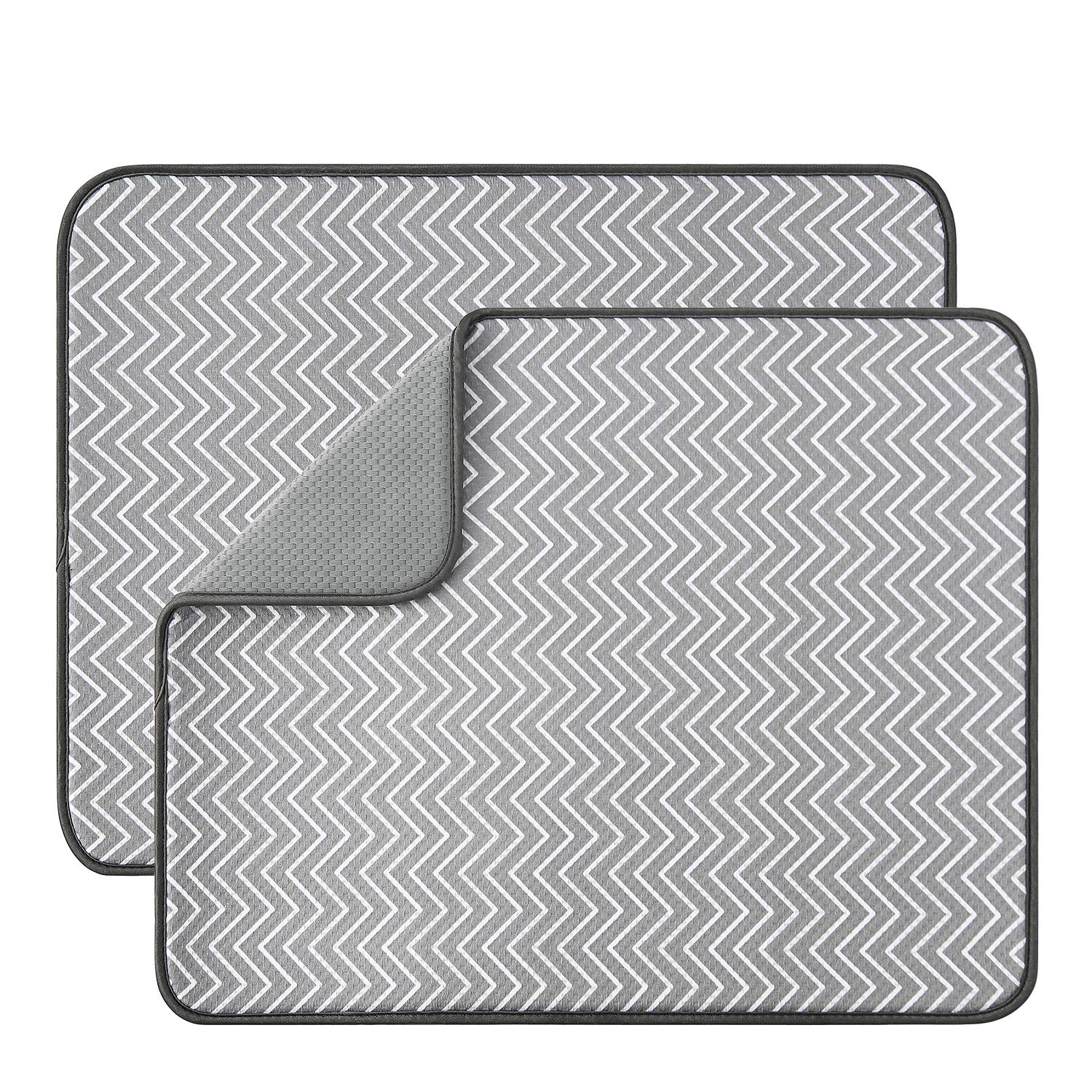 SUBEKYU Dish Drying Mat for Kitchen Counter, Microfiber Absorbent Dishes Drainer/Rack Pads under Sink, 19.6 by 16.1 inches, Set 