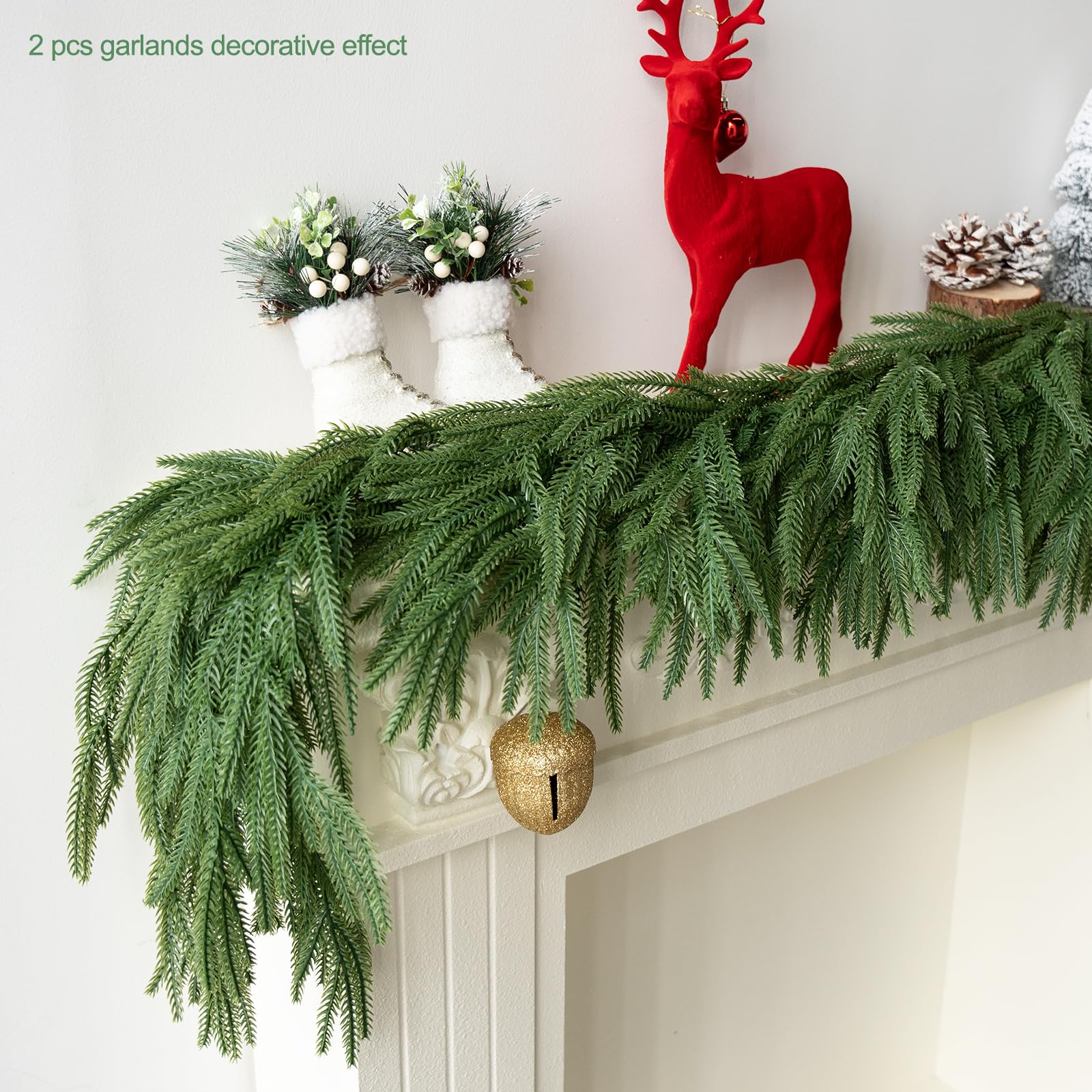 JDKPK 6Ft Artificial Norfolk Pine Garland Realistic Green Faux Greenery Garland for Christmas Table, Fireplace, Mantle, Window,