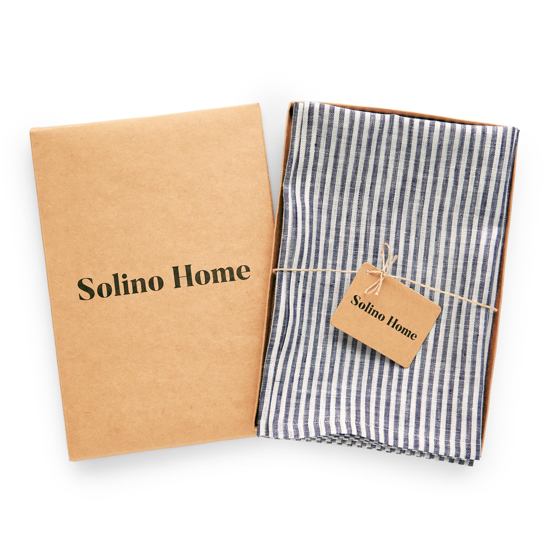 Solino Home Stripe Linen Dinner Napkins 20 X 20 Inch - 100% Pure Linen Navy And White Cloth Napkins Set Of 4 For Spring, Easter