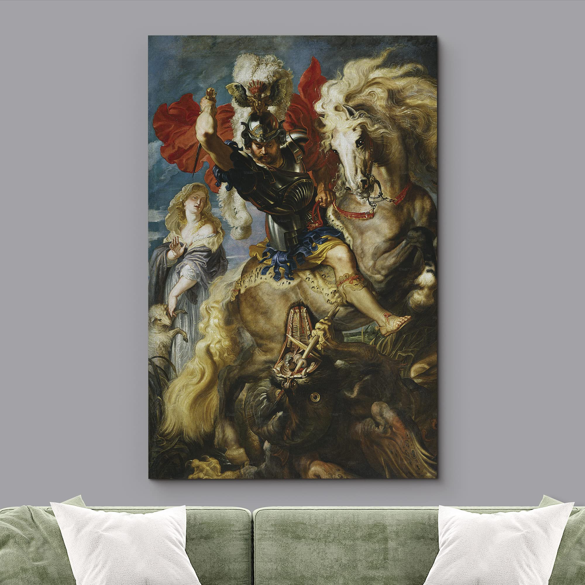 Wall26 - Oil Painting Of St George Fighting The Dragon By Peter Paul Rubens In 1606-10 - Baroque Style - Saint, Catholic - Canva
