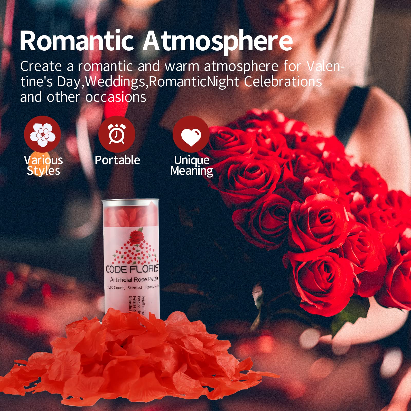 CODE FLORIST 1500 PCS Red Silk Rose Petals for Valentines Day,Romantic Night,Wedding,Proposal Anniversary Flower Decorations(Se