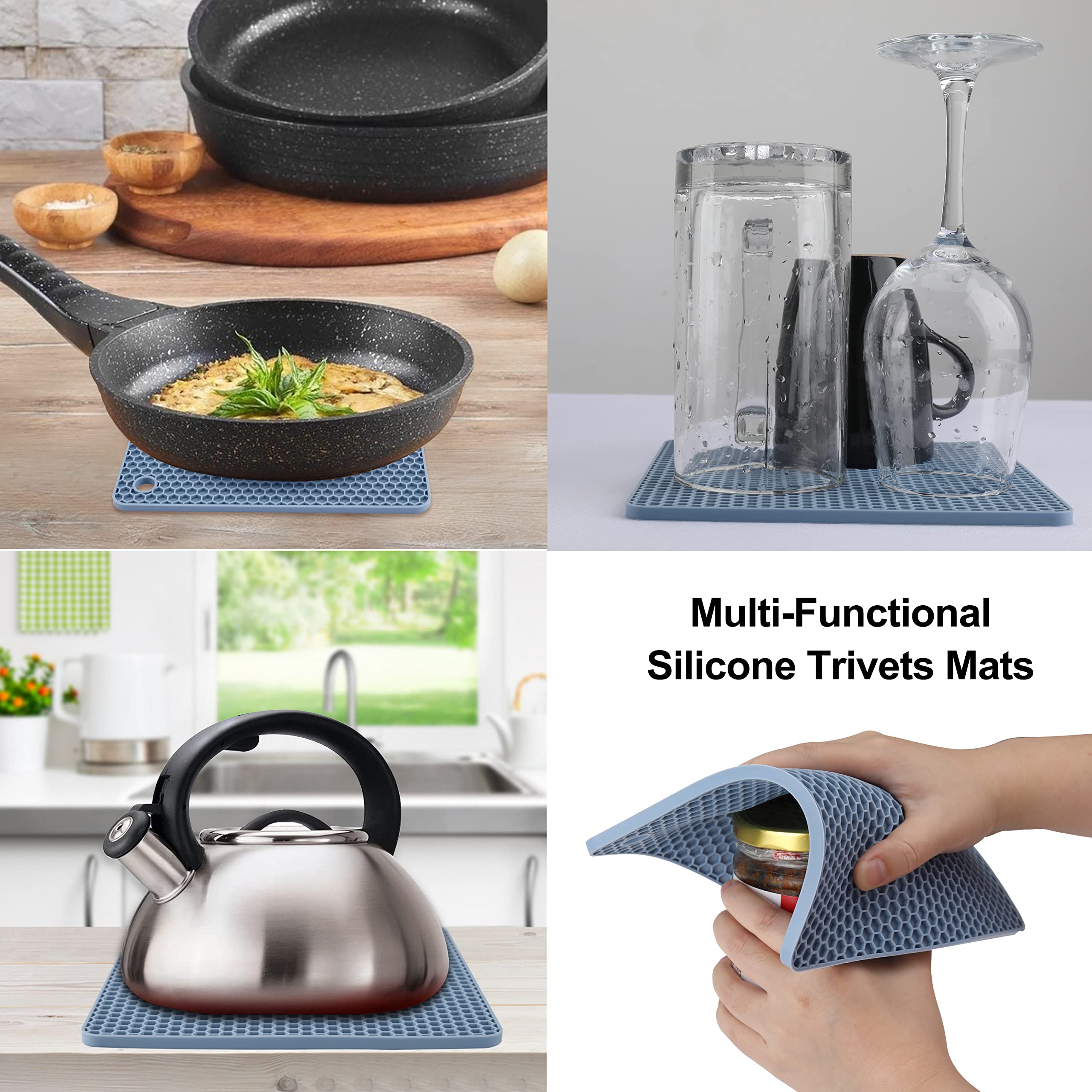 4 Pack Silicone Trivet Mat, Silicone Trivets For Hot Pots And Pans, Non-Slip & Heat Resistant Silicone Hot Pad For Kitchen Count