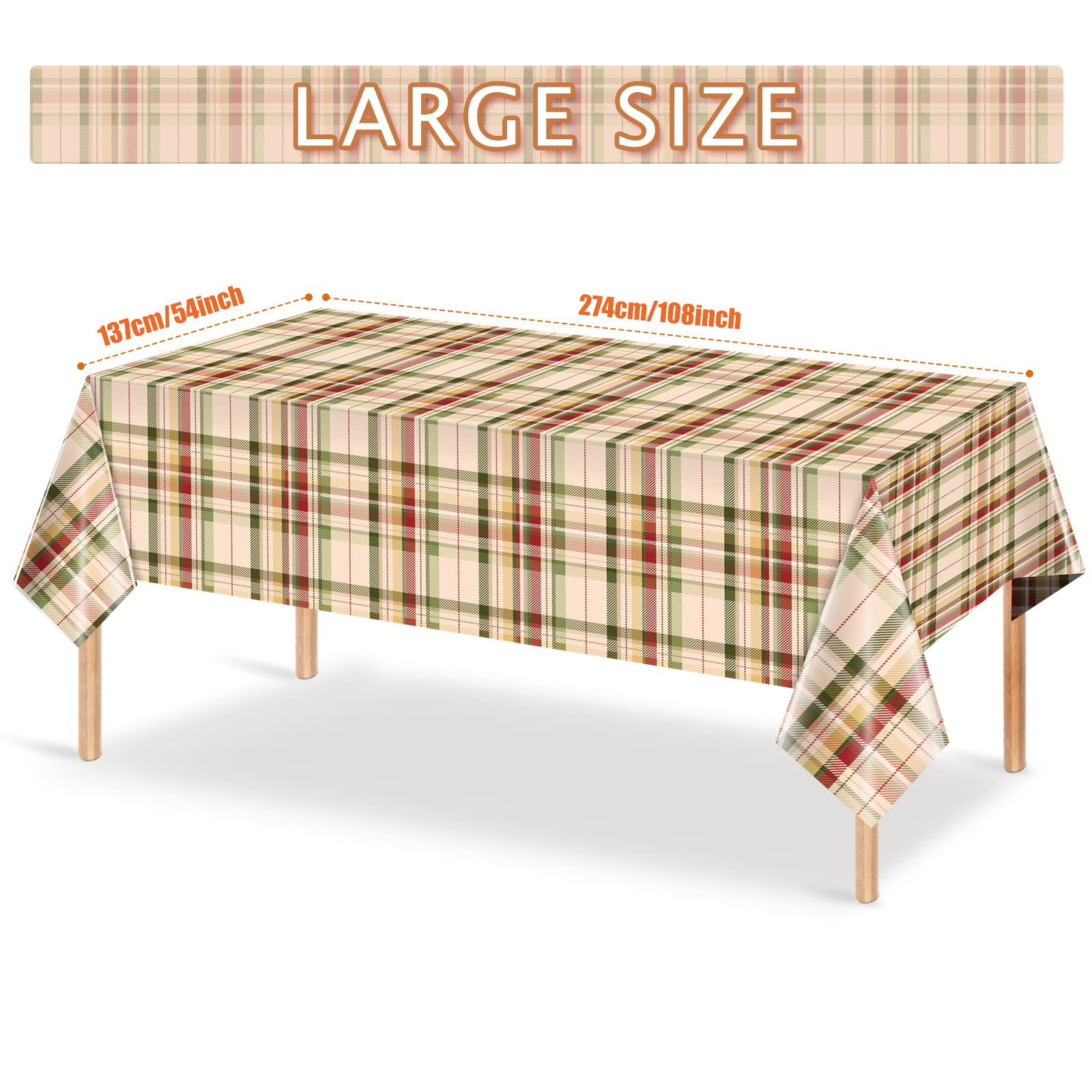 6Pack Fall Buffalo Checkered Plaid Table Covers, Plastic Give Thanks Buffalo Checkered Plaid Tablecloth Backdrop for Autumn Than