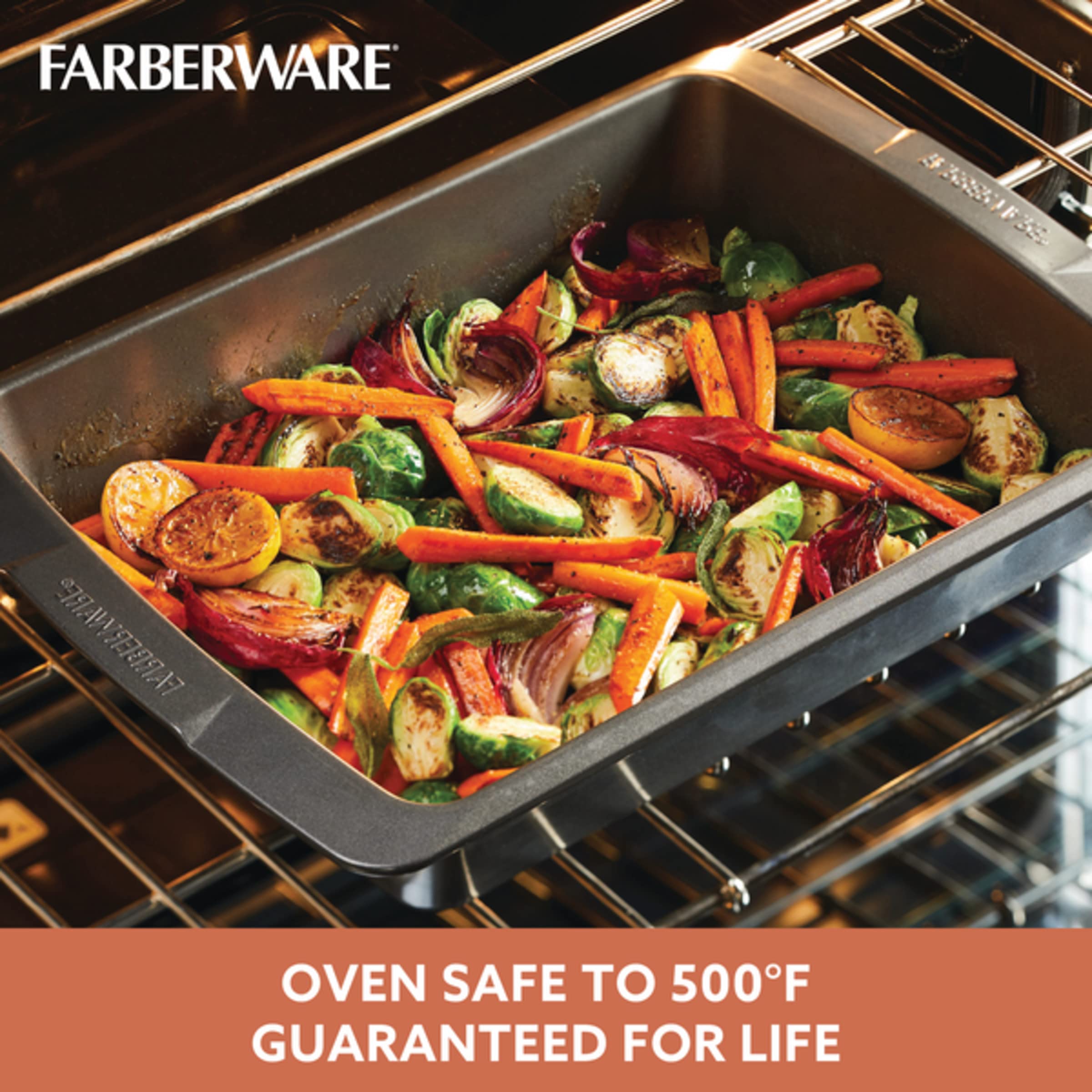 Farberware Bakeware Nonstick Roasting Pan/Roaster With U-Rack, 14.75 Inch X 10.75 Inch - Gray