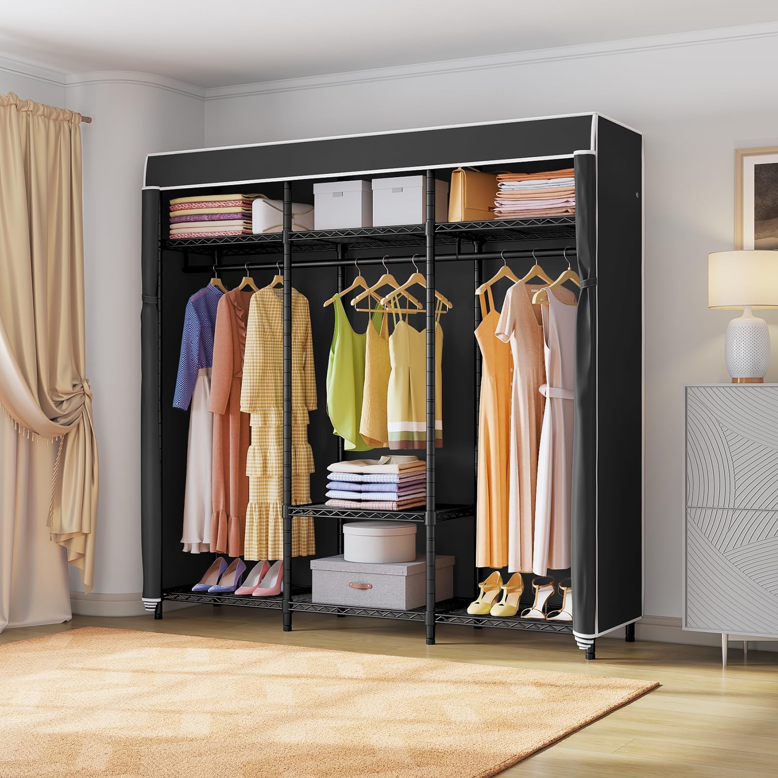 Vipek V30C Coverd Clothes Rack, Heavy Duty Clothing Rack With Oxford Fabric Cover, Portable Closet With Adjustable Shelves & Han