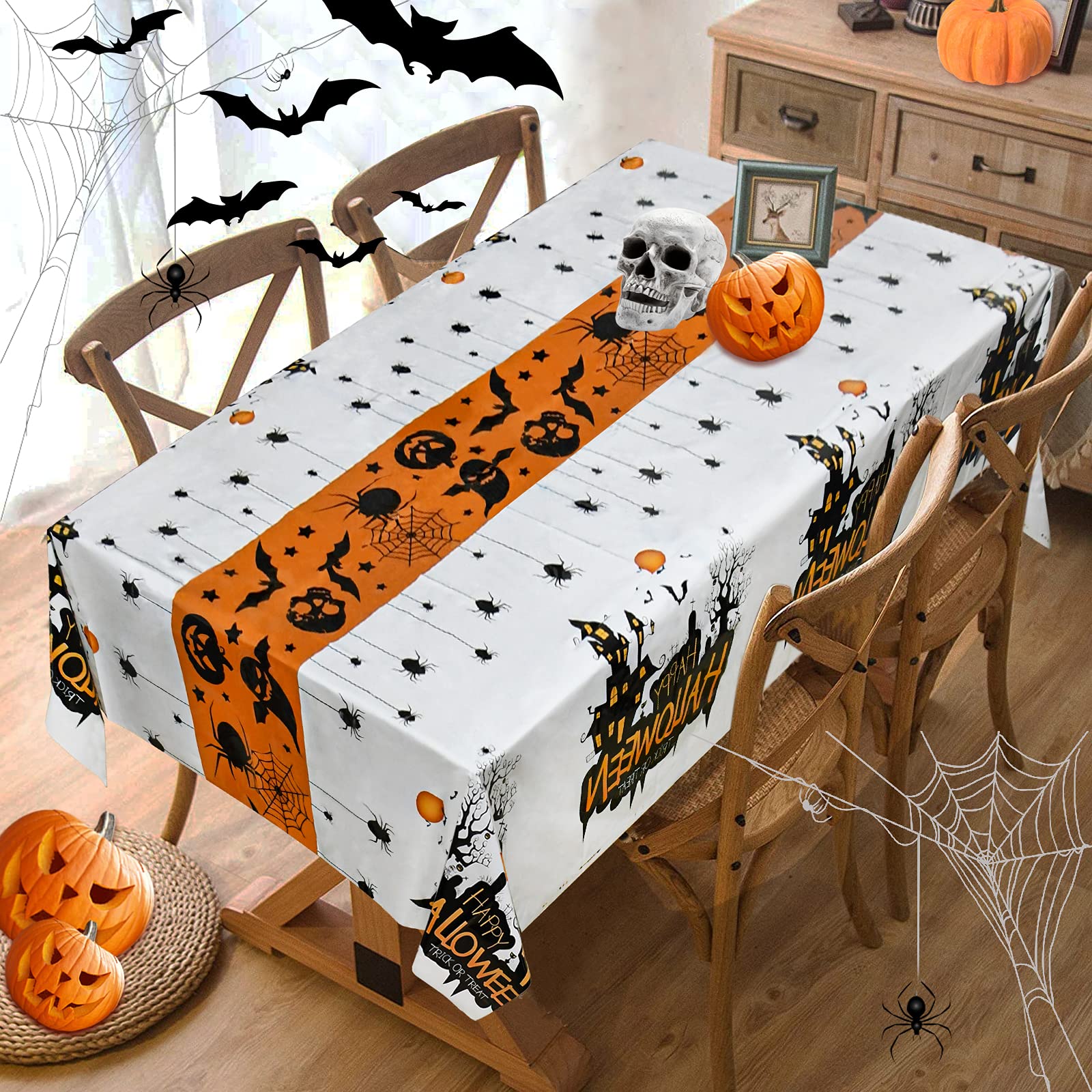 Senneny Halloween Tablecloth, 54'' X 108'' Disposable Plastic Halloween Tablecloth Rectangle, Halloween Table Decorations For Ha