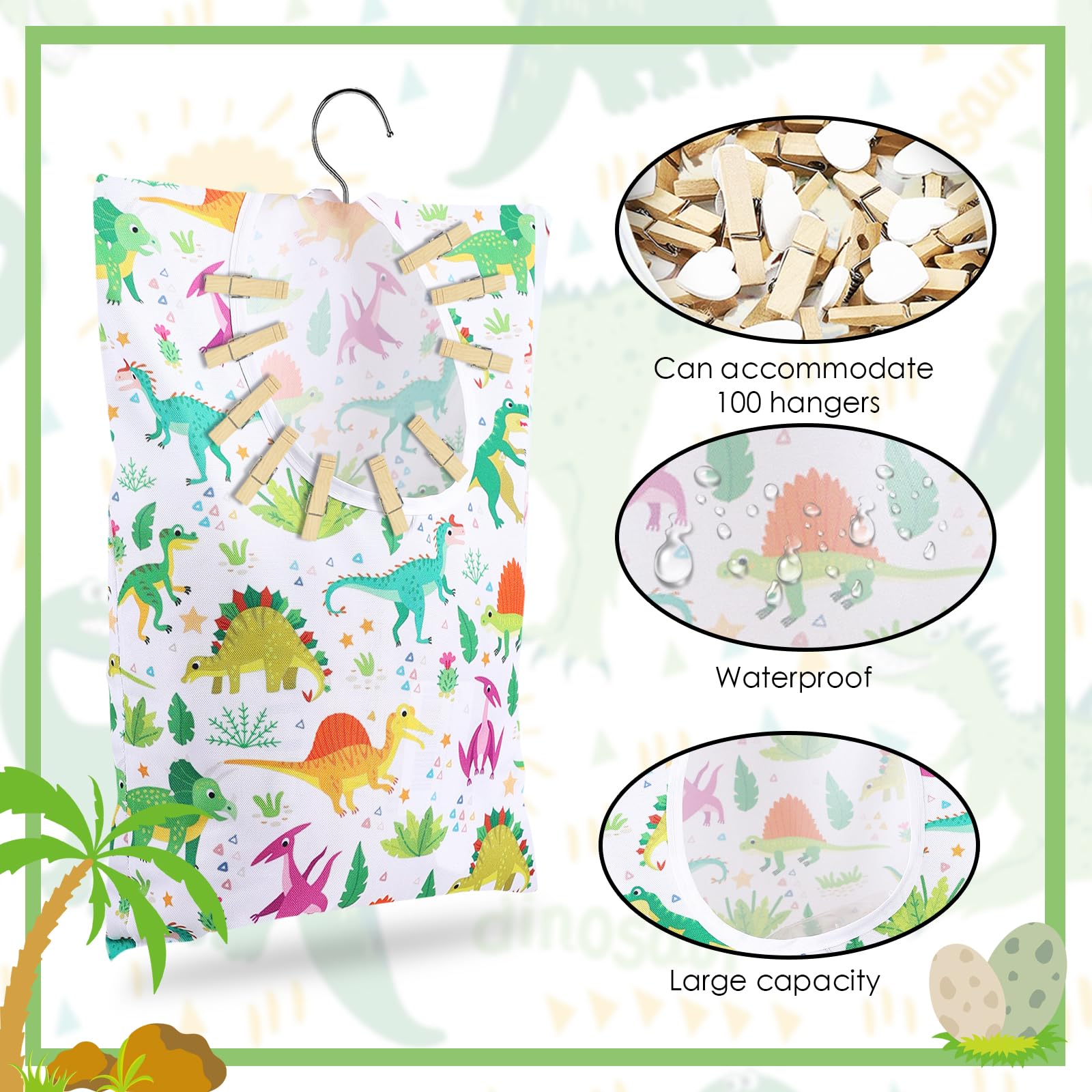 2 Pcs Dinosaurs Clothes Pin Bag Clothespin Bag Holder Clothespin Holder 15 X 11 Inch Clothes Pin Hanging Bag Clothespin Bag For