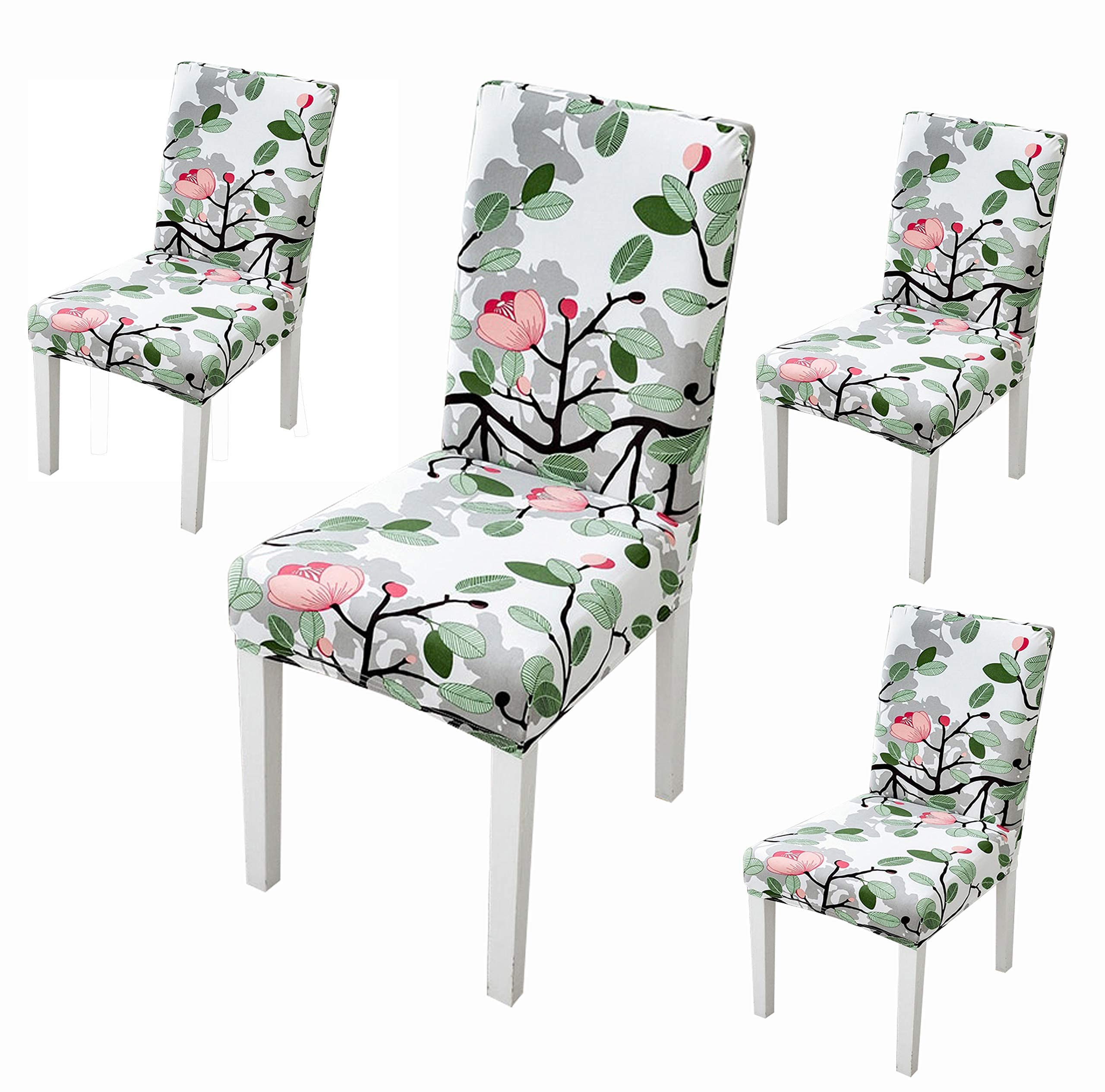 House Of Quirk Polyester Stretch Removable Washable Short Dining Elastic Chair Cover Protector Seat Floral Slipcover (4 Chair Co