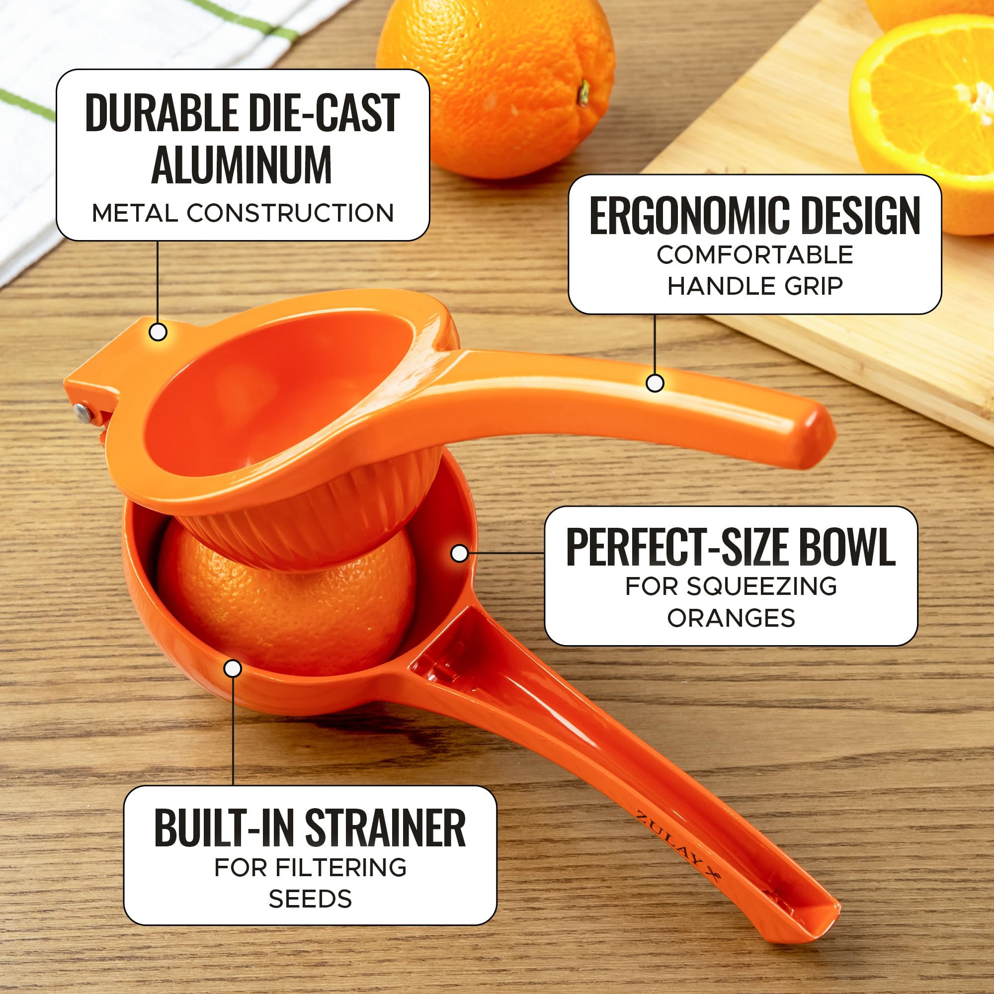 Zulay Premium Quality Metal Orange Squeezer, Citrus Juicer, Manual Press For Extracting The Most Juice Possible - Orange Juicer