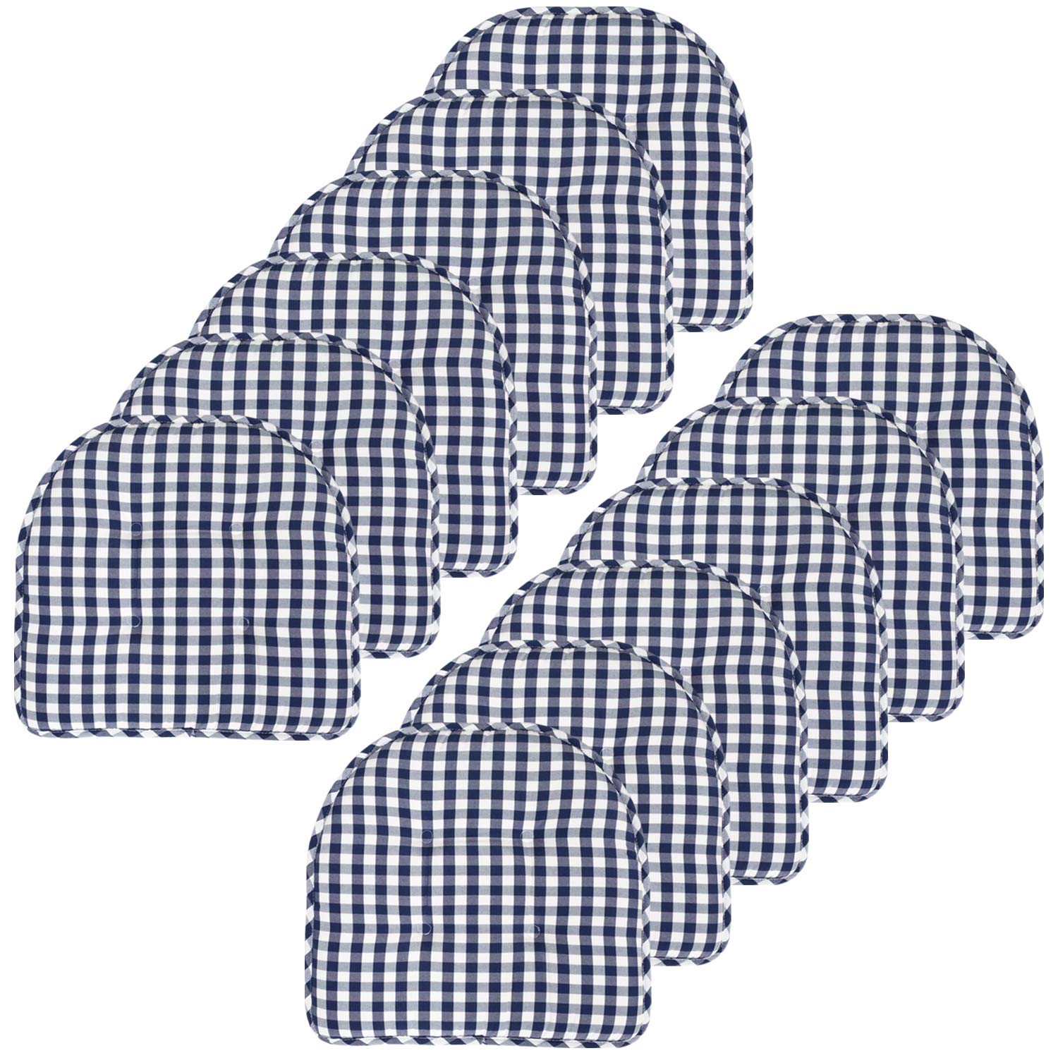 Sweet Home Collection Chair Cushion Memory Foam Pads Tufted Slip Non Skid Rubber Back U-Shaped 17 x 16 Seat Cover, 12 Pack, Chec