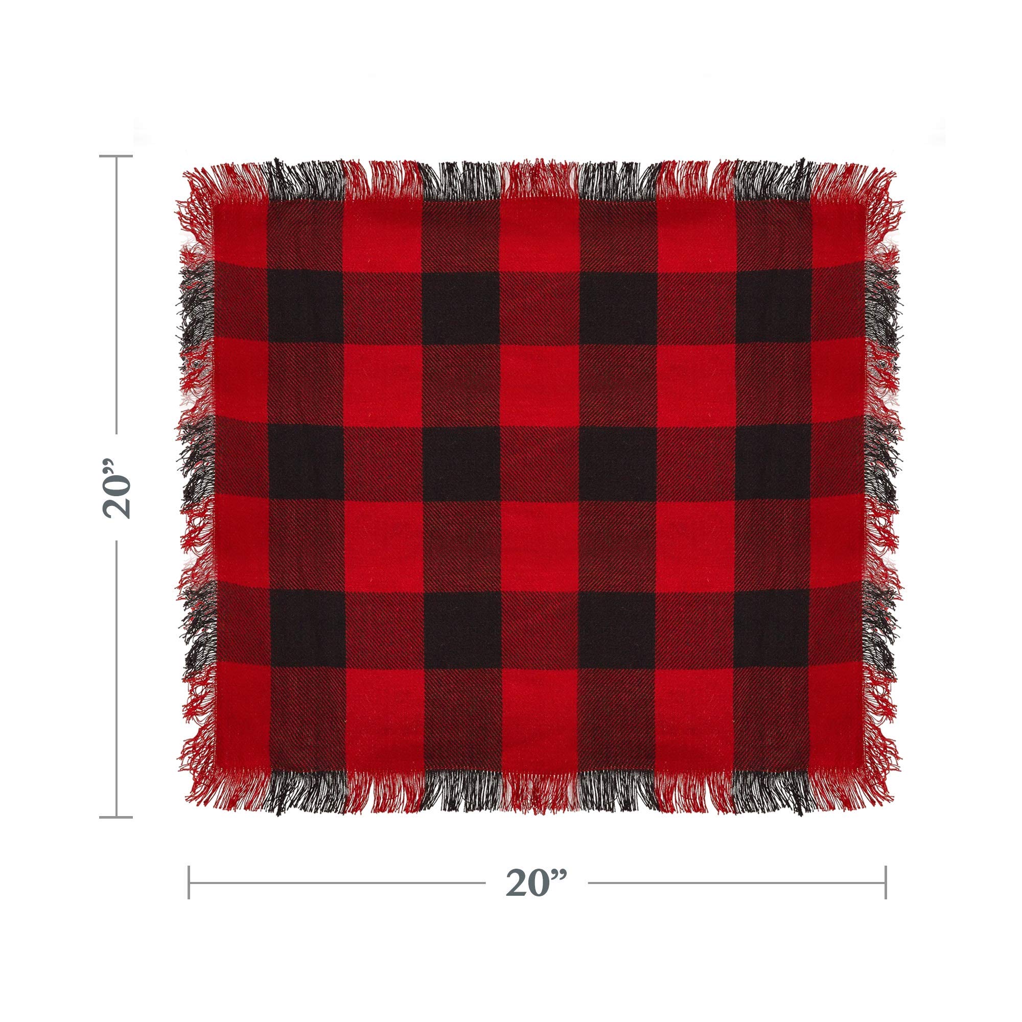 Saro Lifestyle Red Fringed Buffalo Plaid Napkin - 20'' Square - 4 Ct.