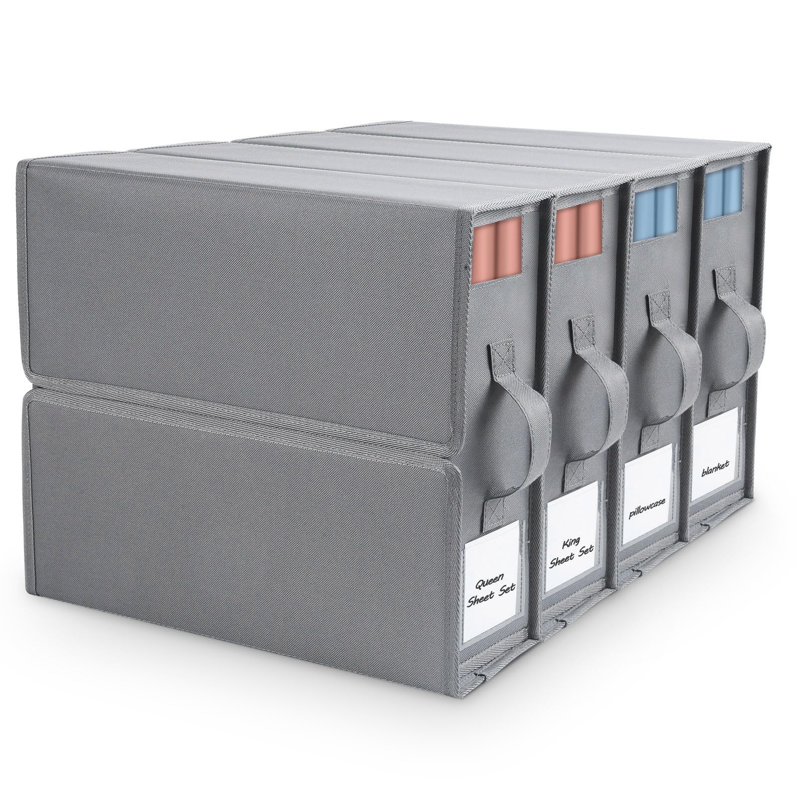 Finneya Bed Sheet Organizers - 4 Pack(Queen or King Size), Foldable Sheet Cube Storage Container Linen Closet Organizers, Duvet
