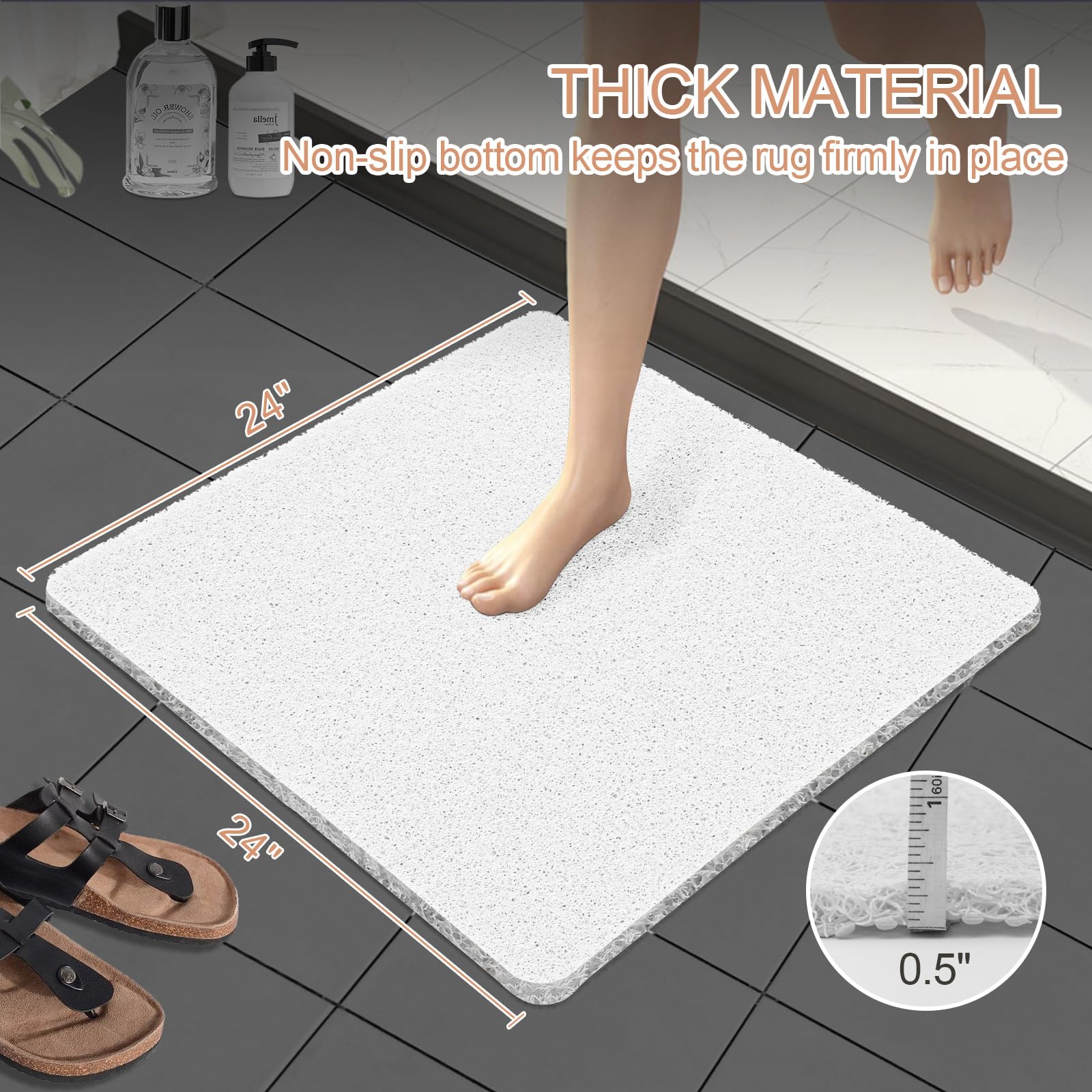 Joyhalo Shower Mats For Showers Anti Slip For Elderly, 17'' X 24'' Non Slip Bath Mat For Inside Shower, Bath Tub Mats For Bathro