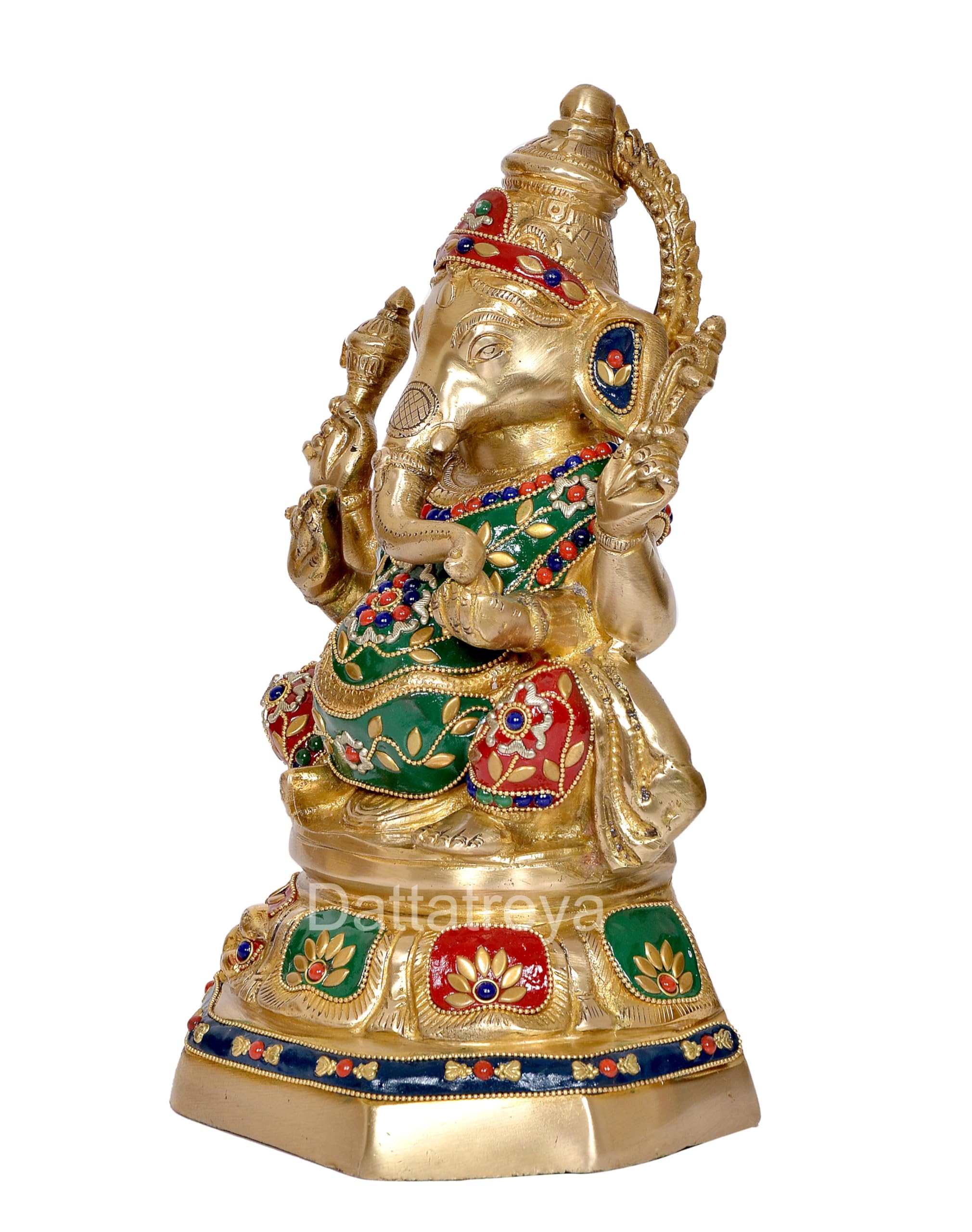 Dattatreya Brass Ganesh Statue Handcrafted Lord Ganesha Idol For Home Decor And Pooja Hindu God Ganapati Figurine (Height 11 Inc