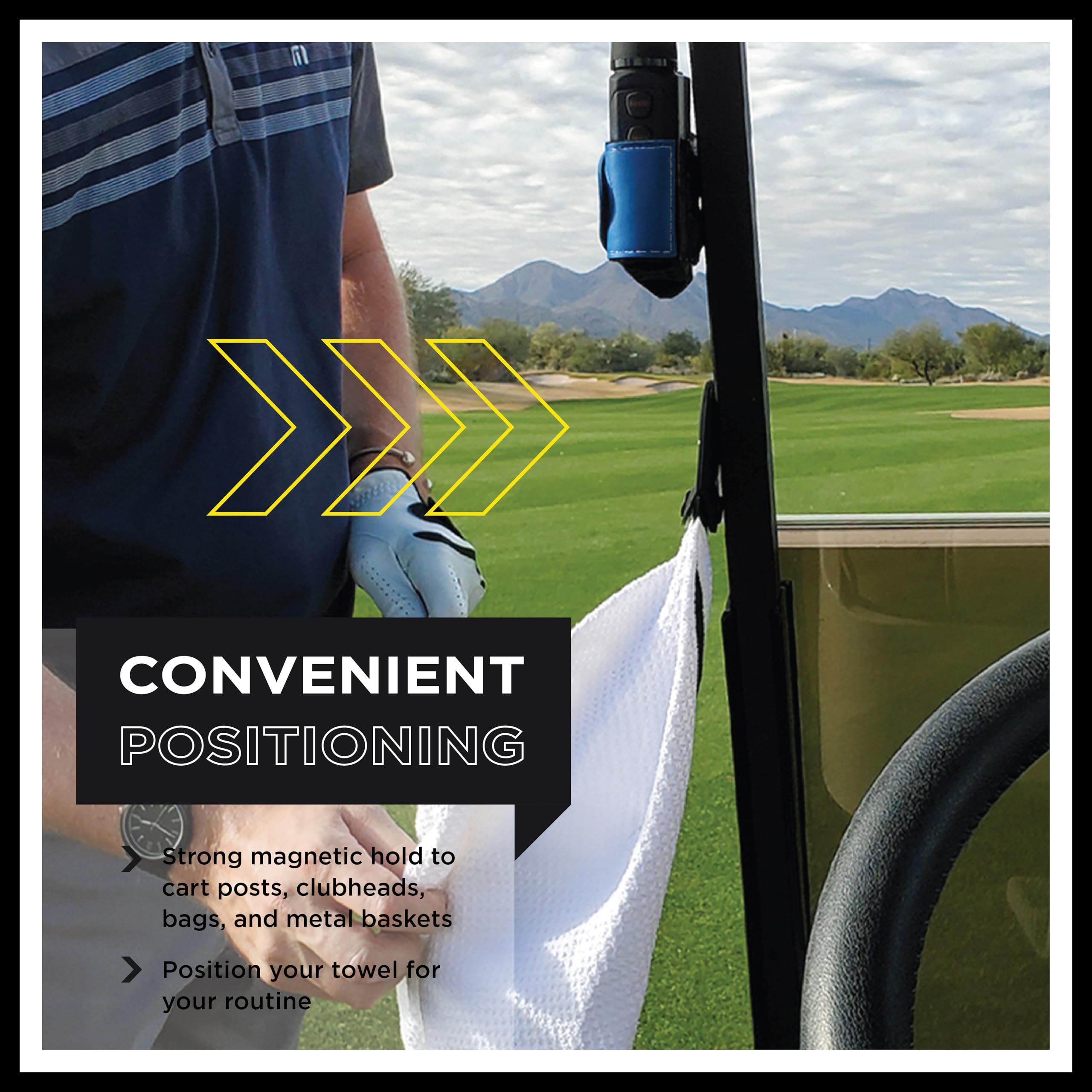STICKIT Magnetic Towel  White  Top-Tier Microfiber Golf Towel with Deep Waffle Pockets  Industrial Strength Magnet for Strong Hold to Golf Carts or Clubs