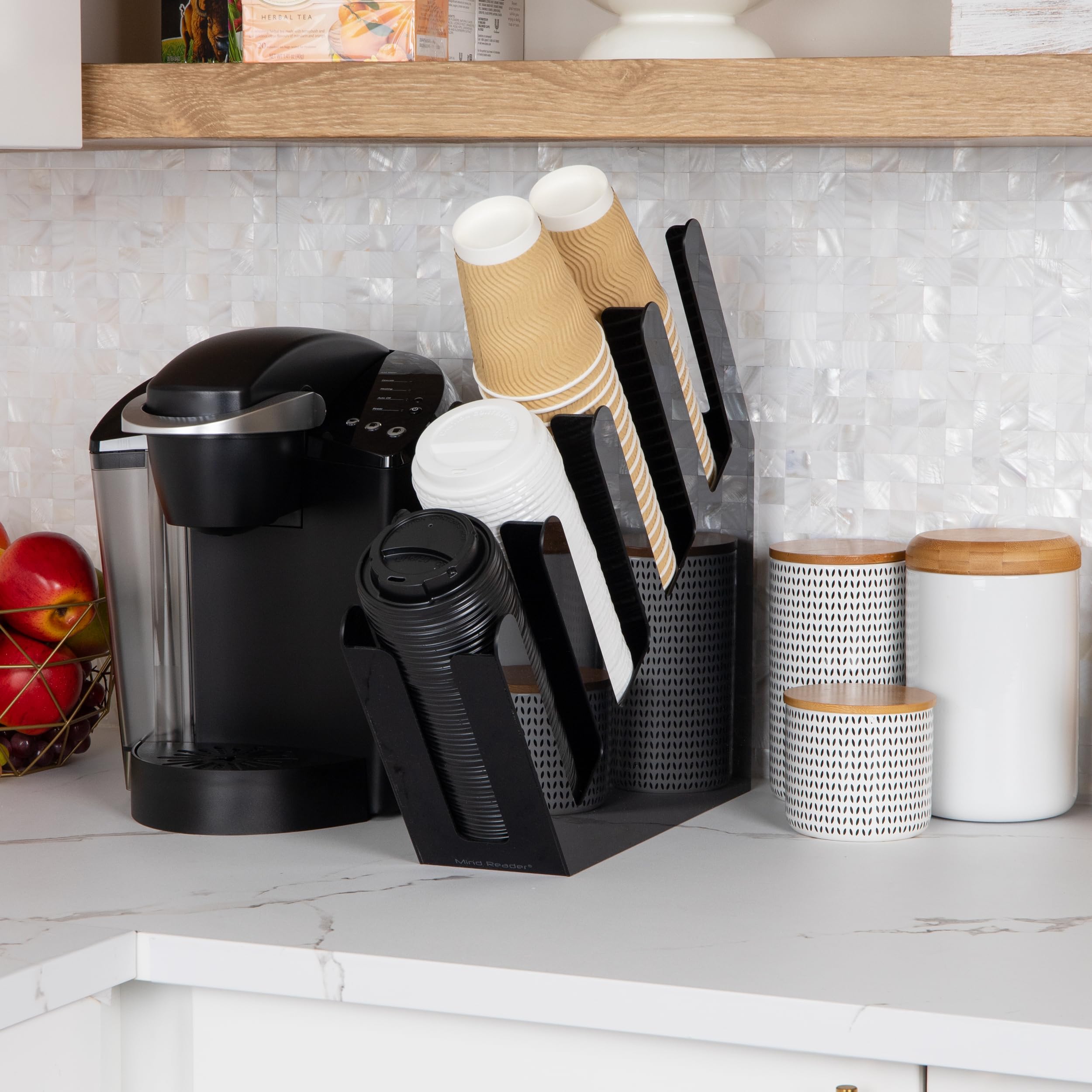 Mind Reader 4Acuphold-Blk Lid Dispenser, Countertop Org Coffee Bar, Beverage Cup, Kitchen, Breakroom, 4'' L X 18'' W X 16'' H, B