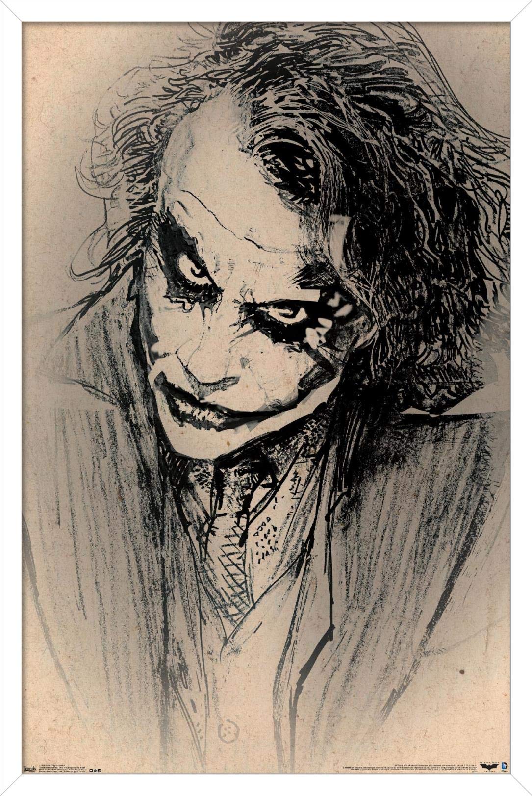 Trends International Dc Comics Movie-The Dark Knight-The Joker-Sketch Wall Poster, 22.375'' X 34'', White Framed Version