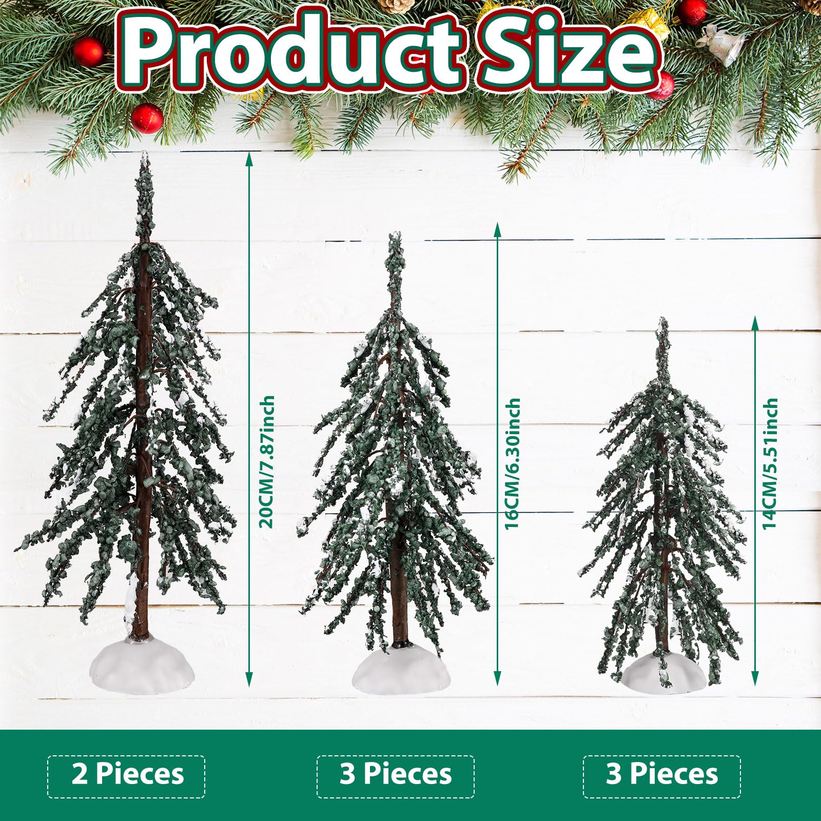 Uiifan 8 Pcs Christmas Village Trees Xmas Faux Artificial Small Tree Tabletop Artificial Trees Plastic Christmas Decorations for