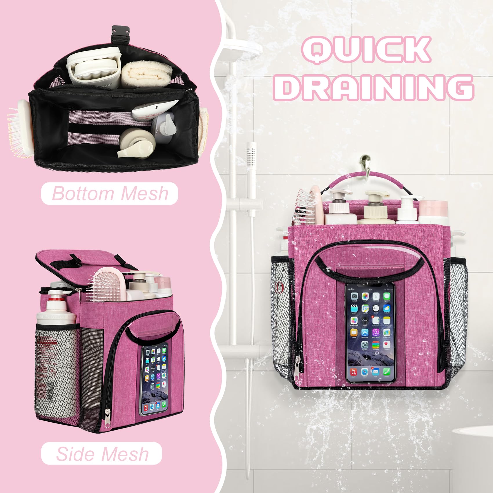 Attmu Large Capacity Portable Shower Caddy For College Dorm Room Essentials, Separate Compartment Shower Caddy Dorm Hanging Toil