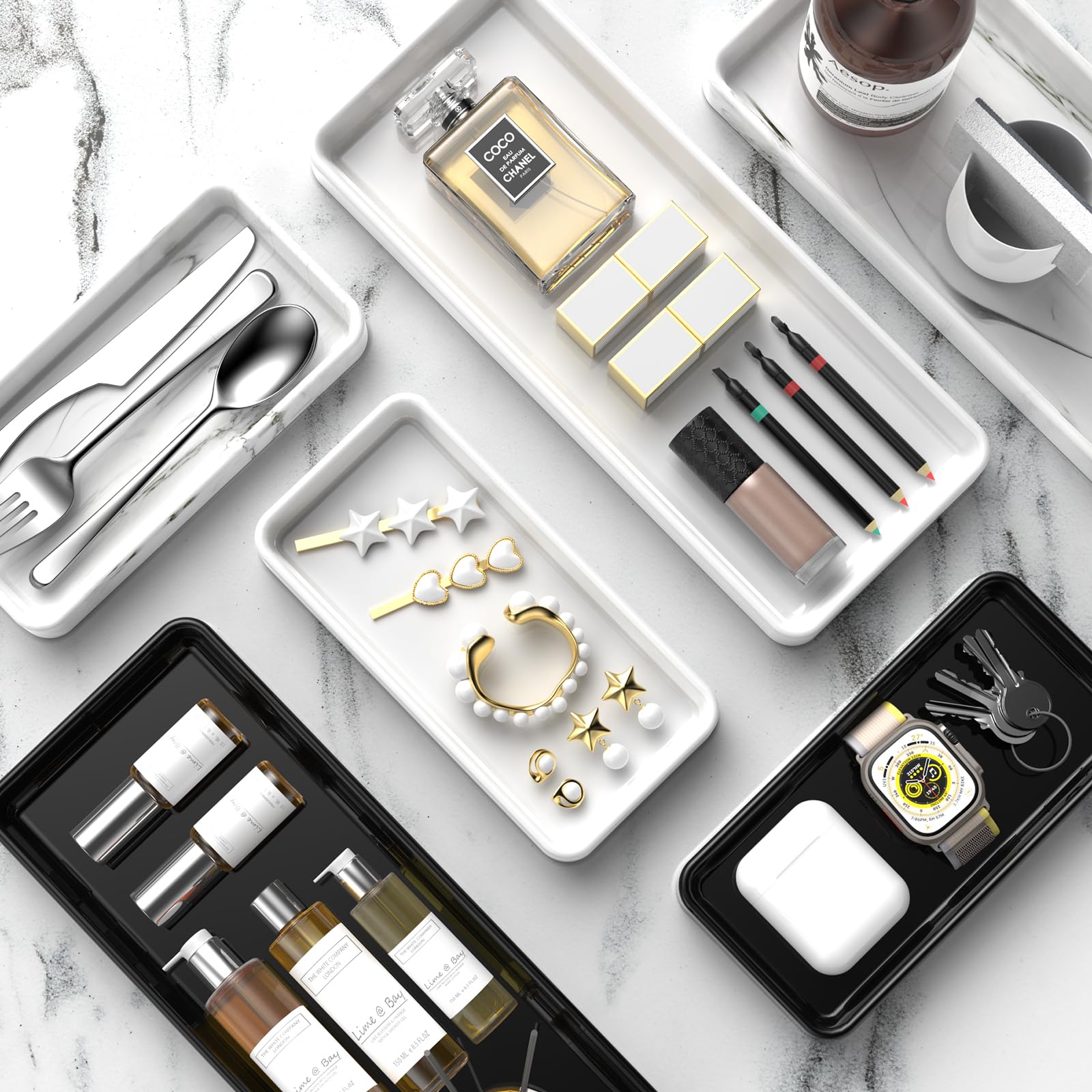 Gurygo 8'' - Small Rectangular Vanity Tray For Bathroom - Ceramic Kitchen Soap Tray - Countertop And Vanity Tray - Comestic Hold