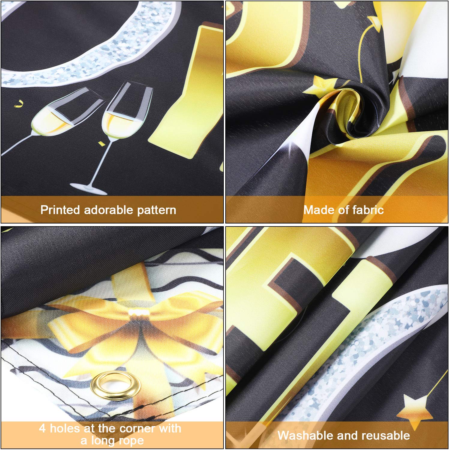 Happy Birthday Banner Sign Gold Party Decoration Supplies Glitter Anniversary Celebration Backdrop