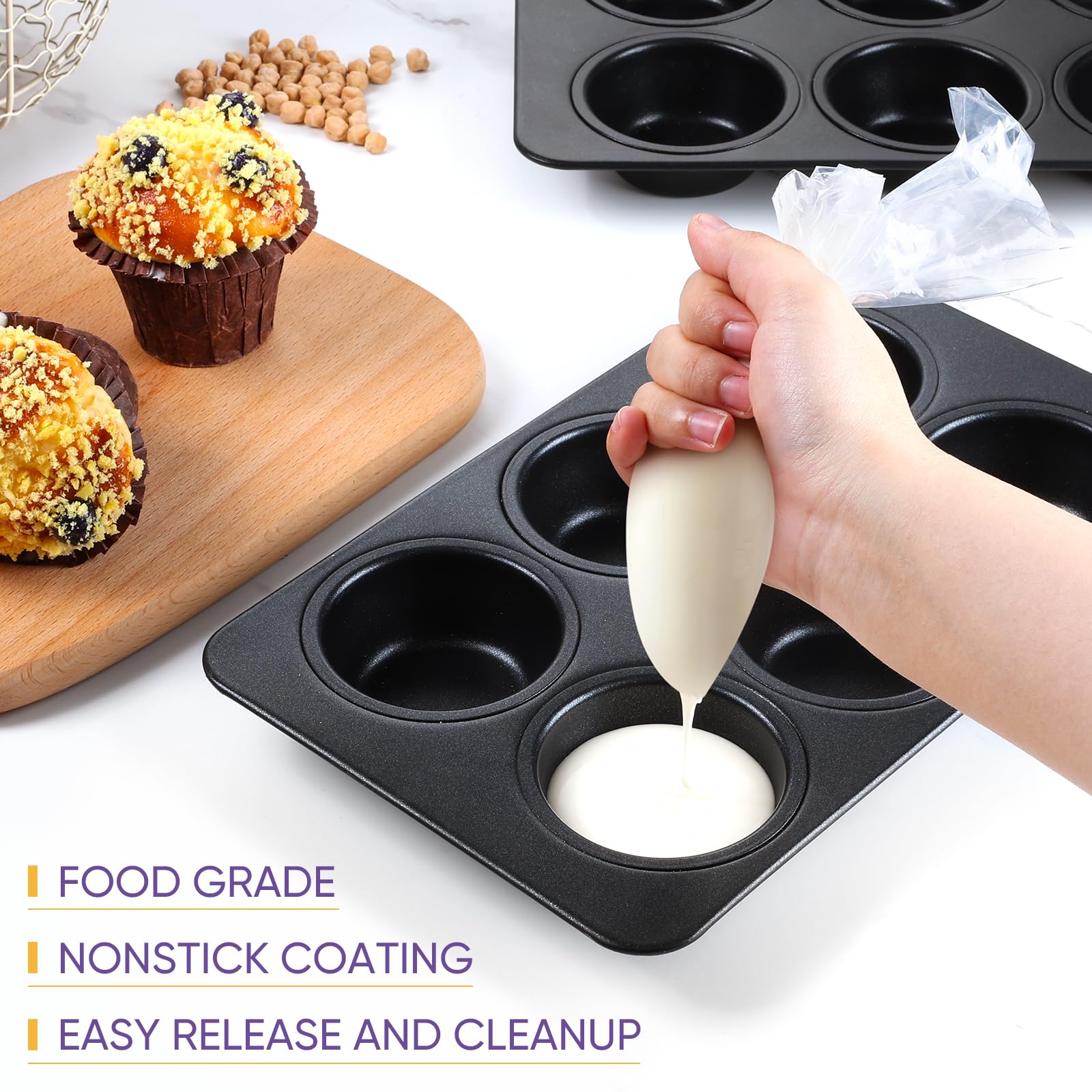 E-Far Muffin Pan Set Of 2, Non-Stick Muffin Pan Tin For Baking, 6-Cup Metal Cupcake Pan Tray For Oven, Easy Release & Clean, Reg