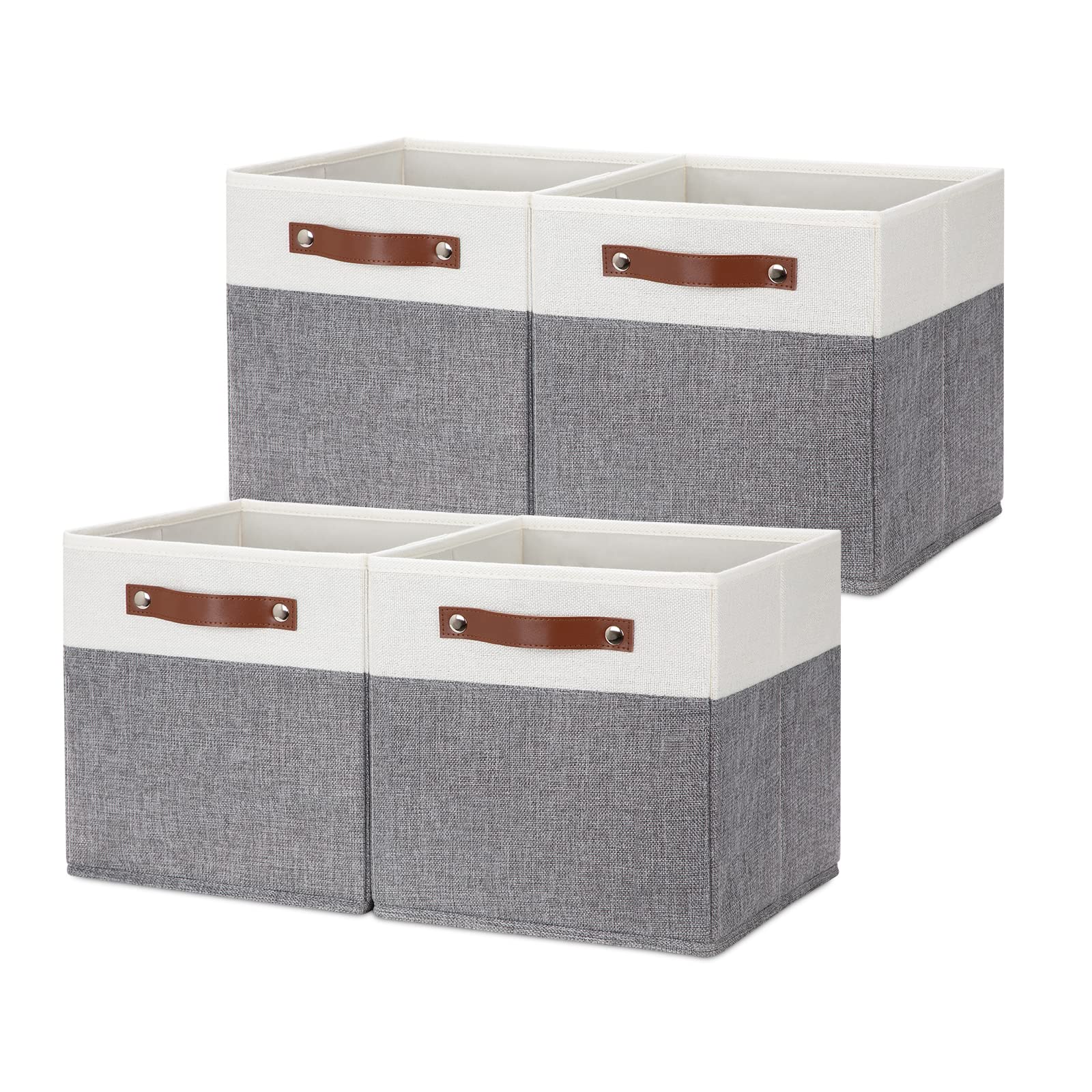 Hnzige Fabric Cube Storage Bins Baskets 11X11 Cube Storage Bins, Set Of 4, Foldable Storage Cube Bin Baskets For Shelves With Ha