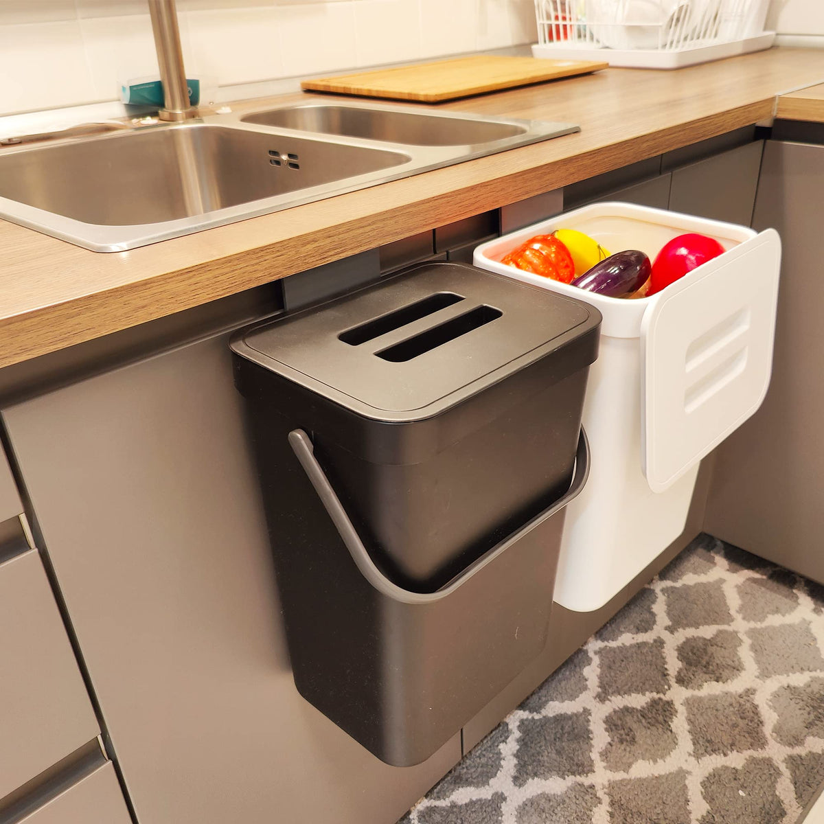 Stonespace Under Sink Trash Can,Kitchen Compost Bin, Diaper Pail, 3.2 Gallon/12L Hanging Garbage Can For Baby Crib/Bathroom/Cupb