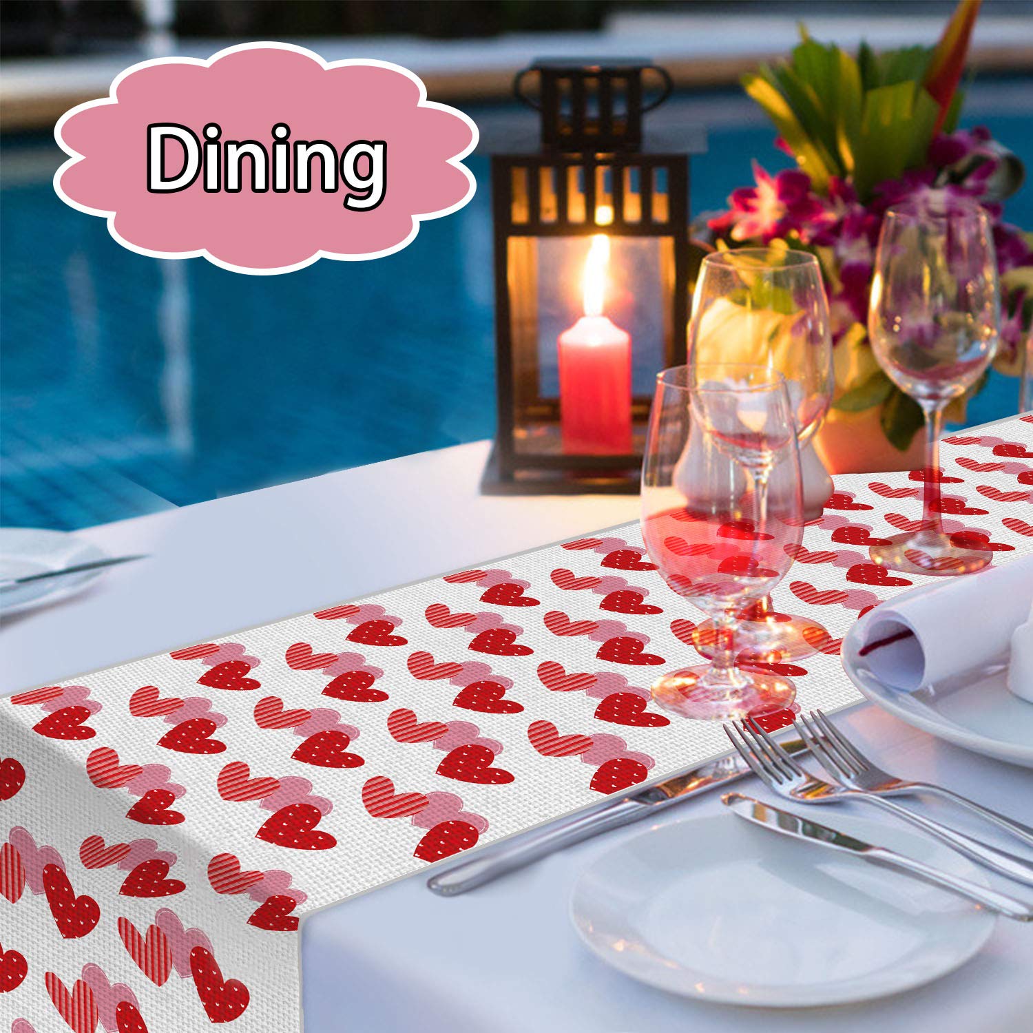 Partywind Valentines Day Table Runner, Valentines Red Heart Decorations For The Home Decor, Valentine Romantic Decorations For A