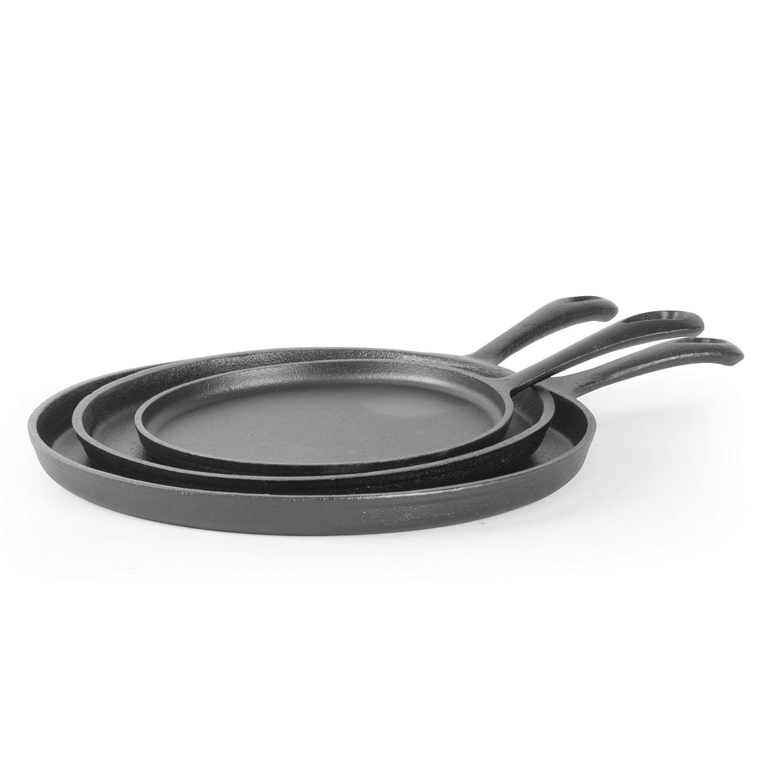 Commercial Chef Round Cast Iron Griddle Pan 3-Piece Set - 8-Inch, 10-Inch, And 12-Inch - Pre-Seasoned Griddle Cast Iron Cookware