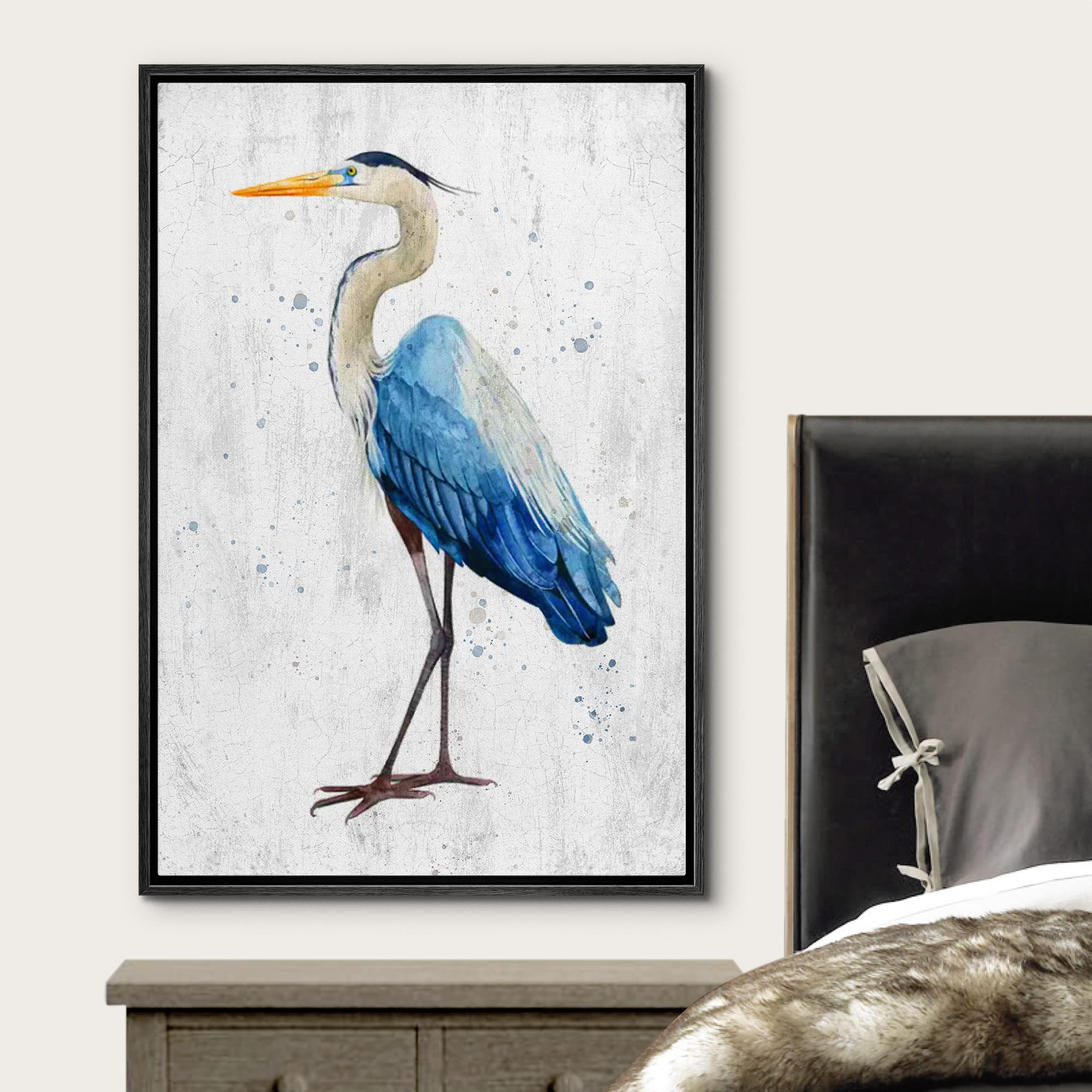 Wall26 Framed Canvas Print Wall Art Vibrant Pastel Watercolor Crane Bird Nature Wilderness Illustrations Modern Art Decorative R