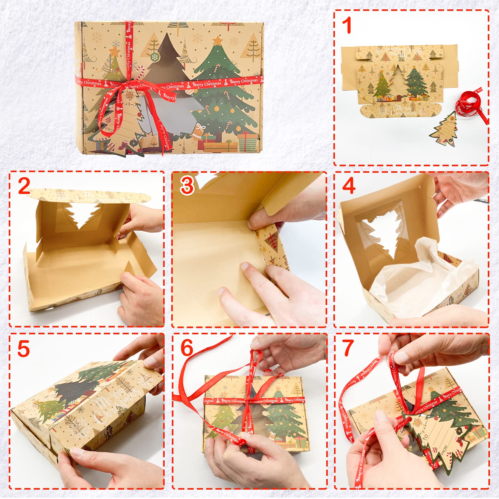 12 Packs Christmas Cookie Boxes With Window,Bakery Treat Boxes Gift Baking Box Christmas Kraft Gift Boxes With Ribbons And Diy G