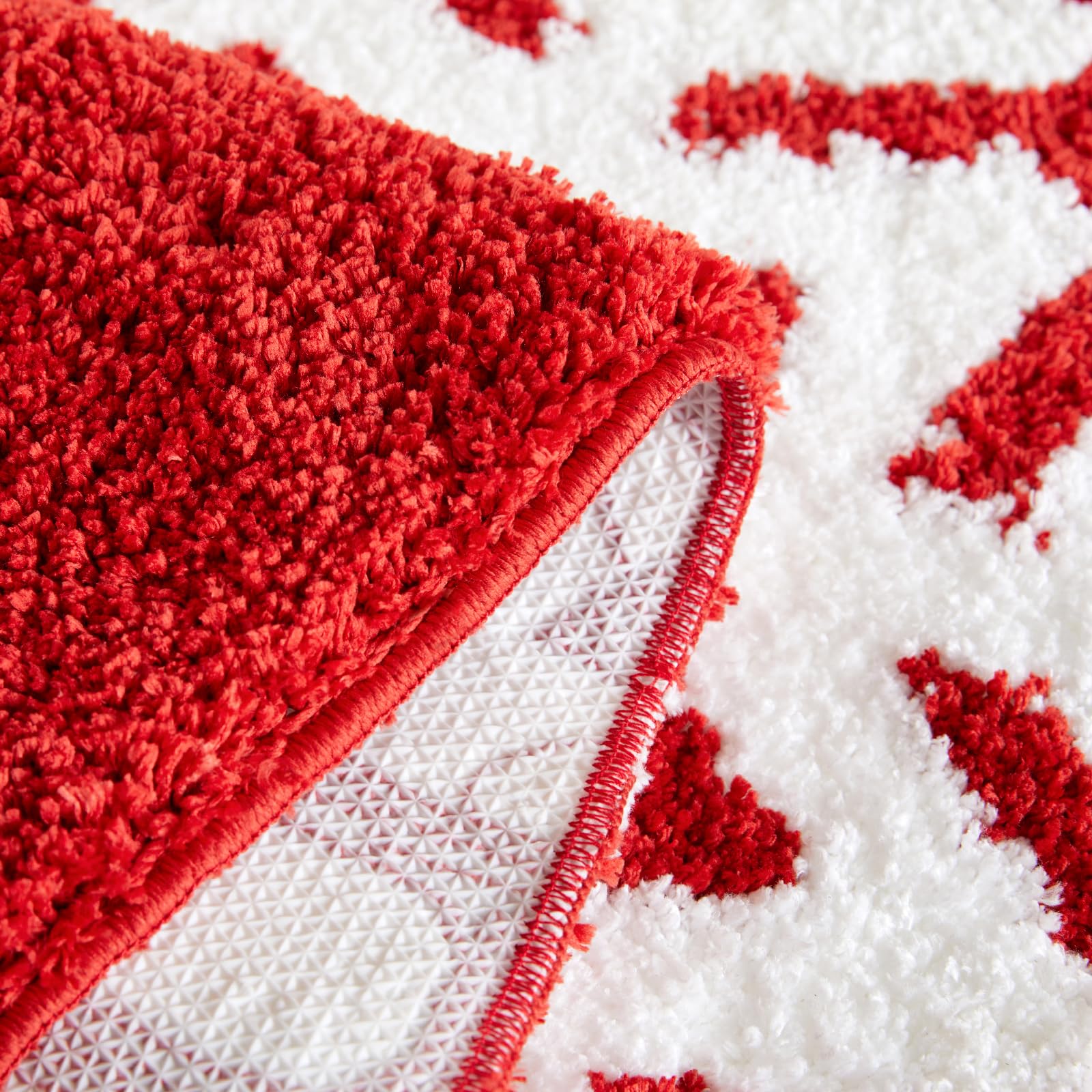 Estmy Red Snowflake Joy Christmas Round Bathroom Rugs 2Ft Winter Themed Xmas Festive Decorations, Absorbent Shaggy Modern Cute H