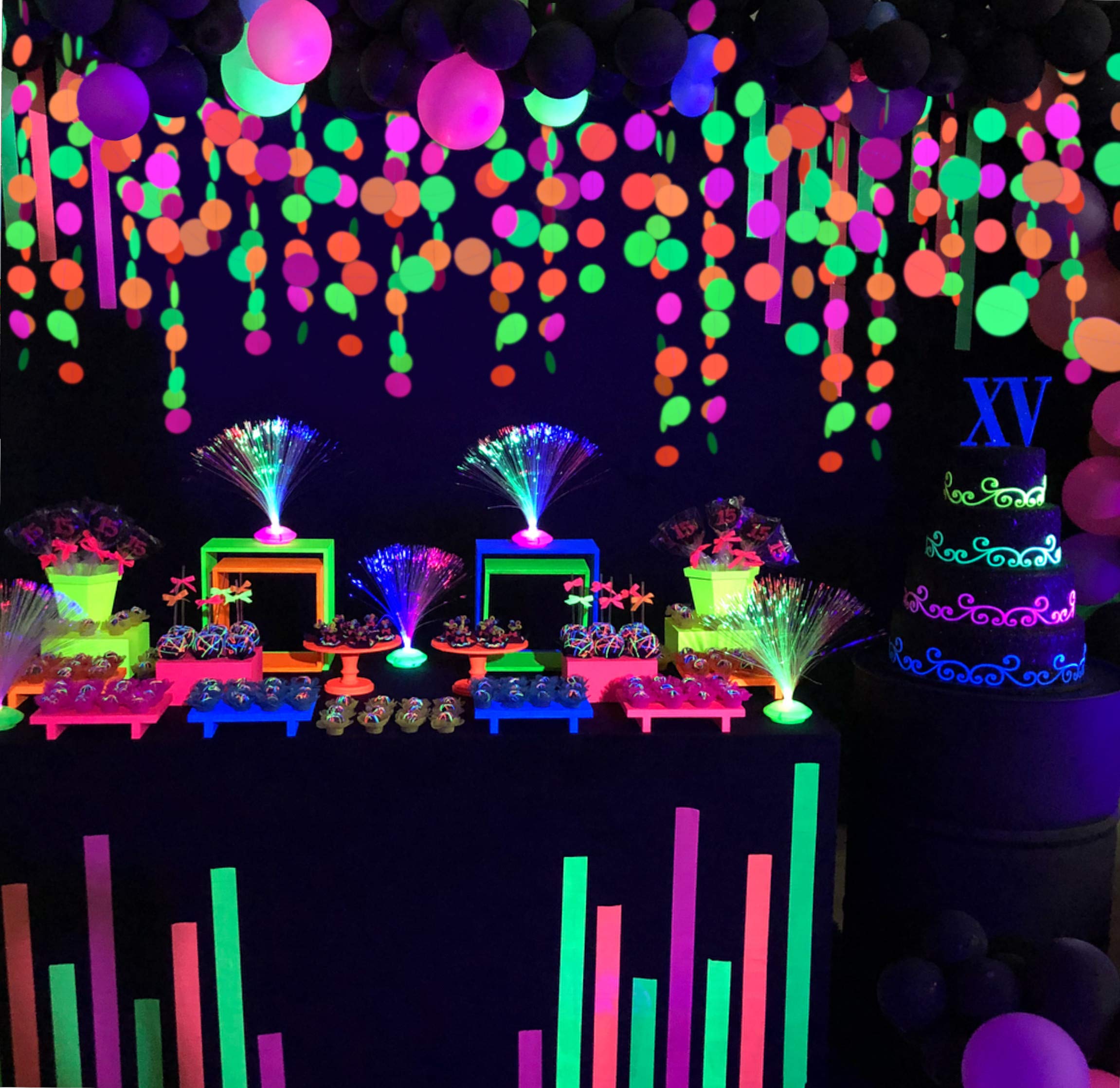 Midnight Glo Neon Paper Garland Circle Dots Hanging Decorations For Birthday Party Wedding Decorations Black Light Reactive Uv G