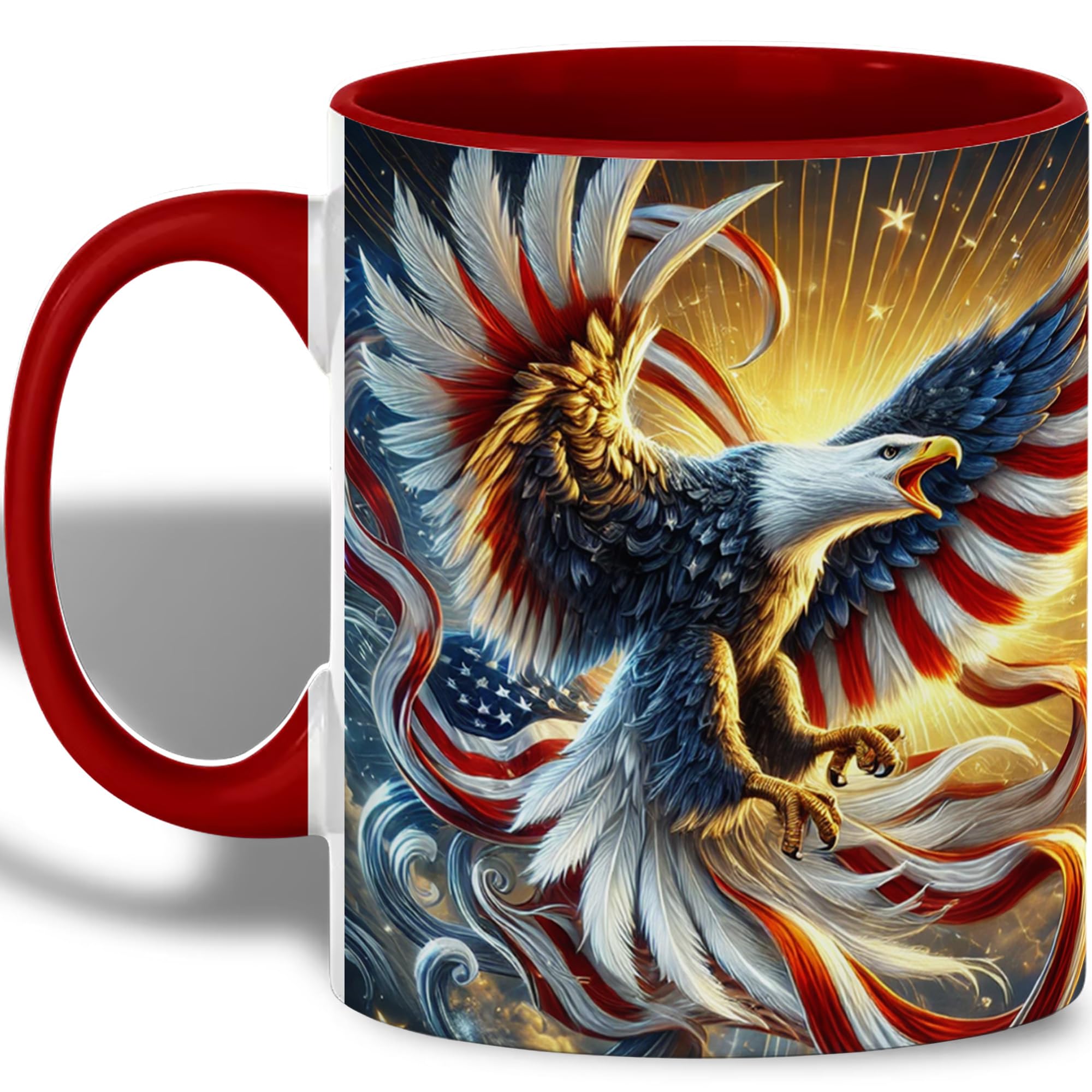 ATSAKA American Eagle Coffee Mug, 11oz Ceramic Patriotic Cup with Bald Eagle and USA Flag Design, Independence Day Gift for Men,