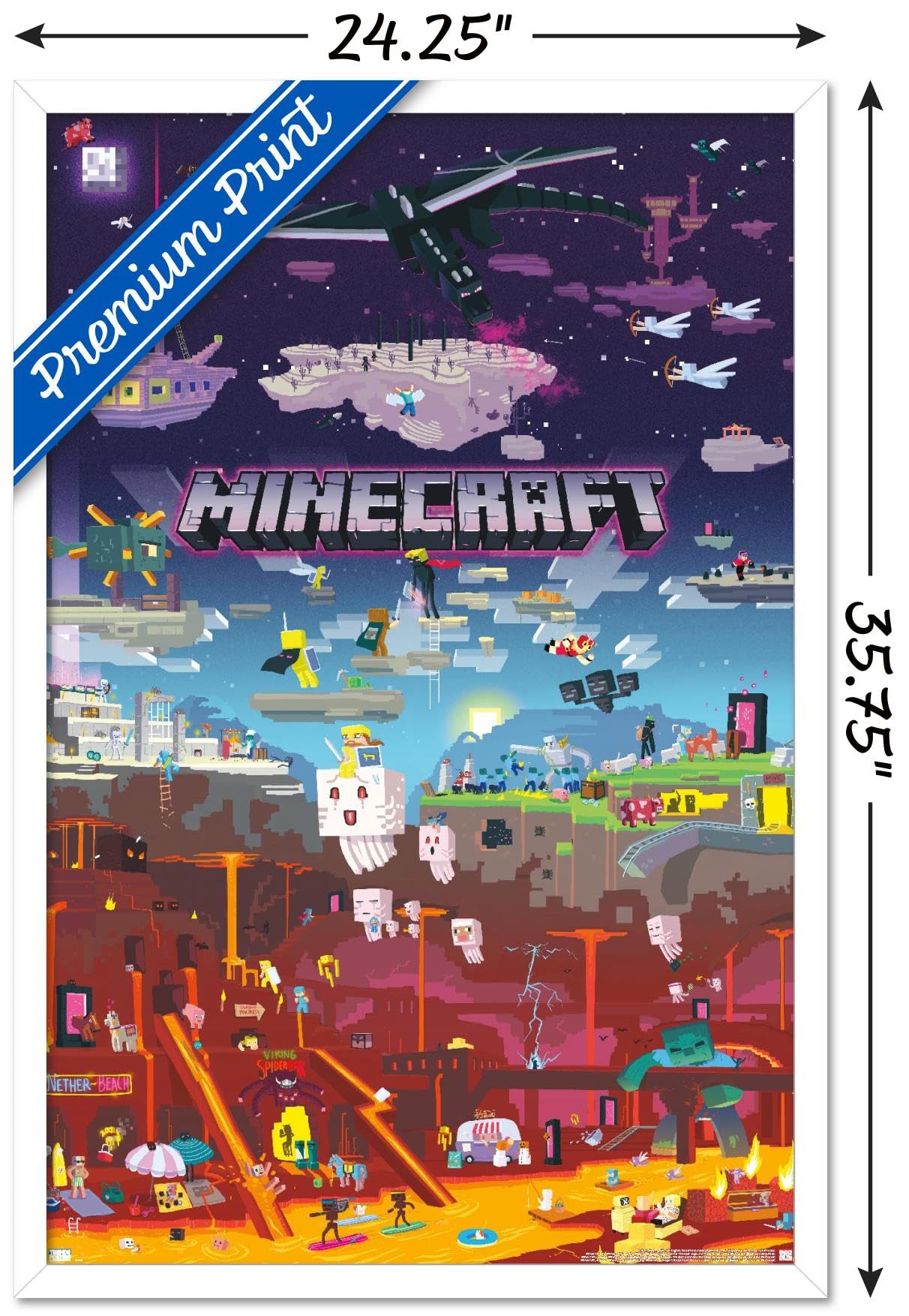 Trends International Minecraft - World Beyond Wall Poster, 22.375'' X 34'', White Framed Version