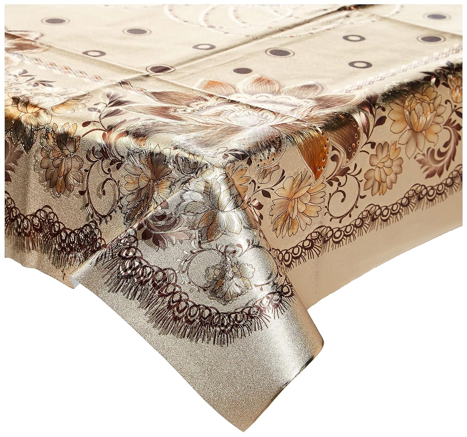 Kuber Industries Shining Floral Design Pvc 4 Seater Center Table Cover (Gold), Ctktc013885