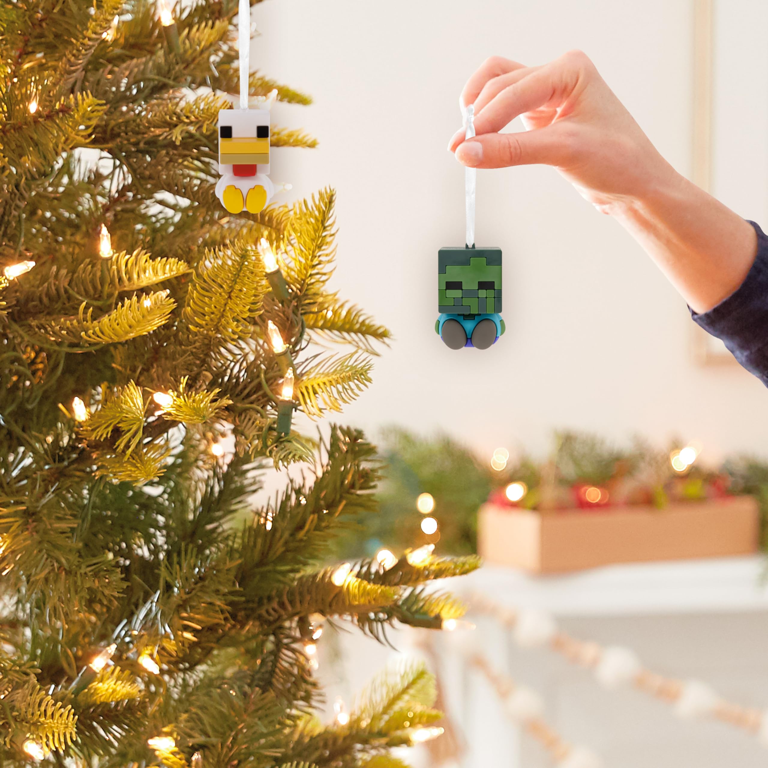 Hallmark Better Together Minecraft Zombie and Chicken Jockey Magnetic Christmas Ornaments, Set of 2, Gifts for Gamers