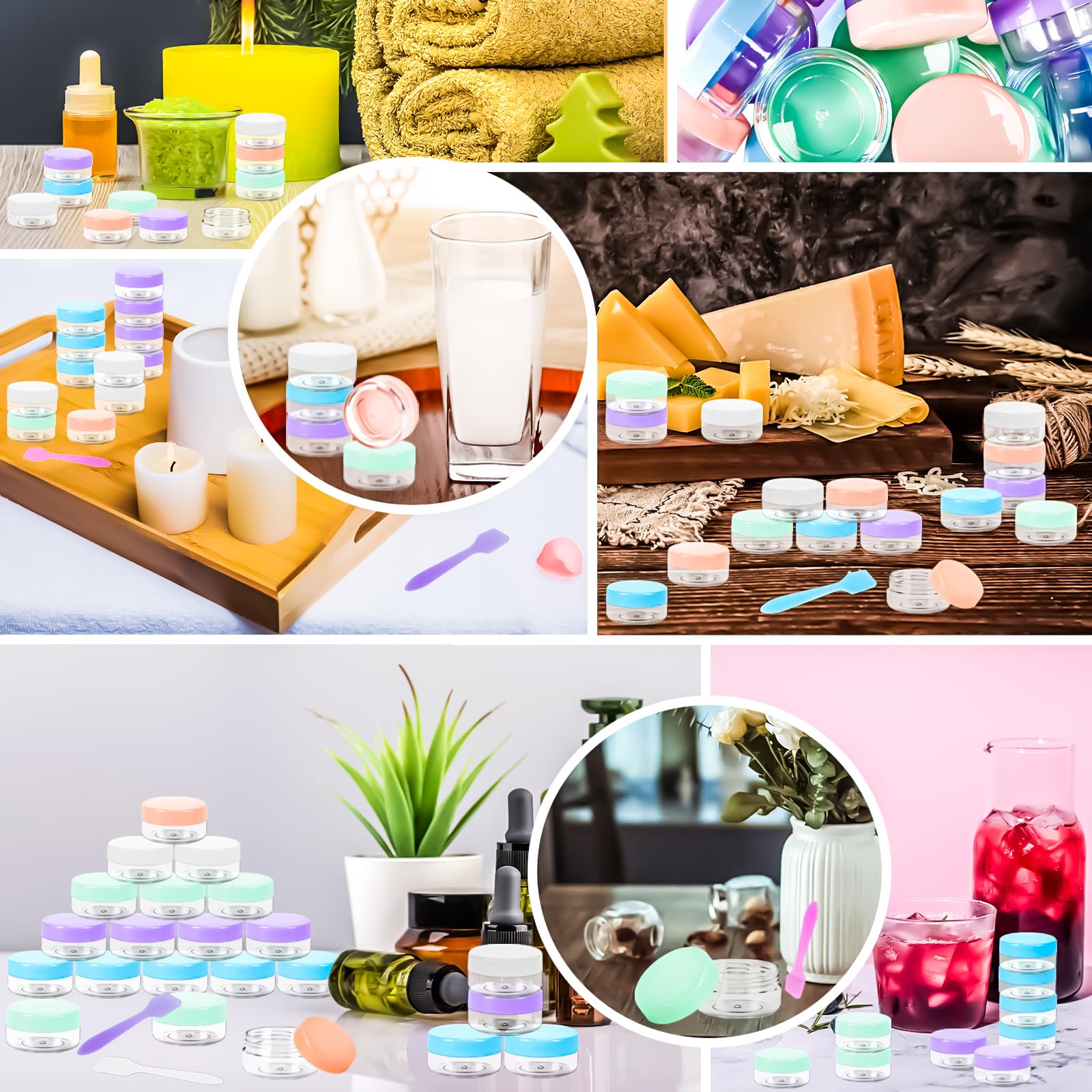 Motbach 50Pcs 10G Empty Sample Containers With Colored Lids,Refillable Makeup Sample Containers, Small Sample Pot Jars Travel Ma