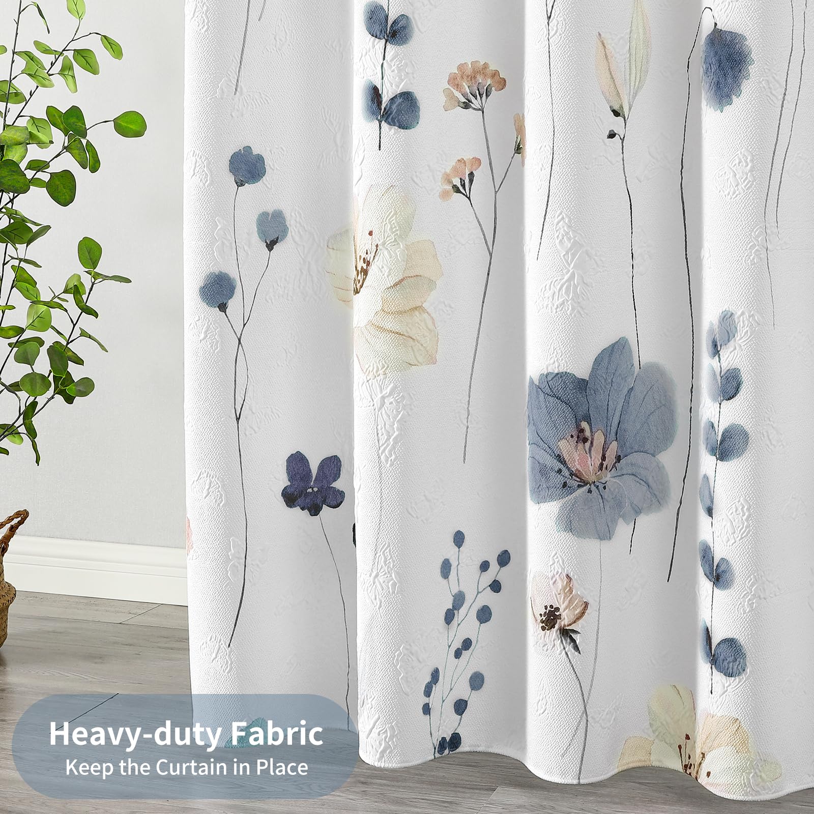 Qiyi Watercolor Floral Shower Curtain, 3D Embossed Butterflies Grey Beige Flower Bathroom Curtain, Minimalist White Cloth Bath C