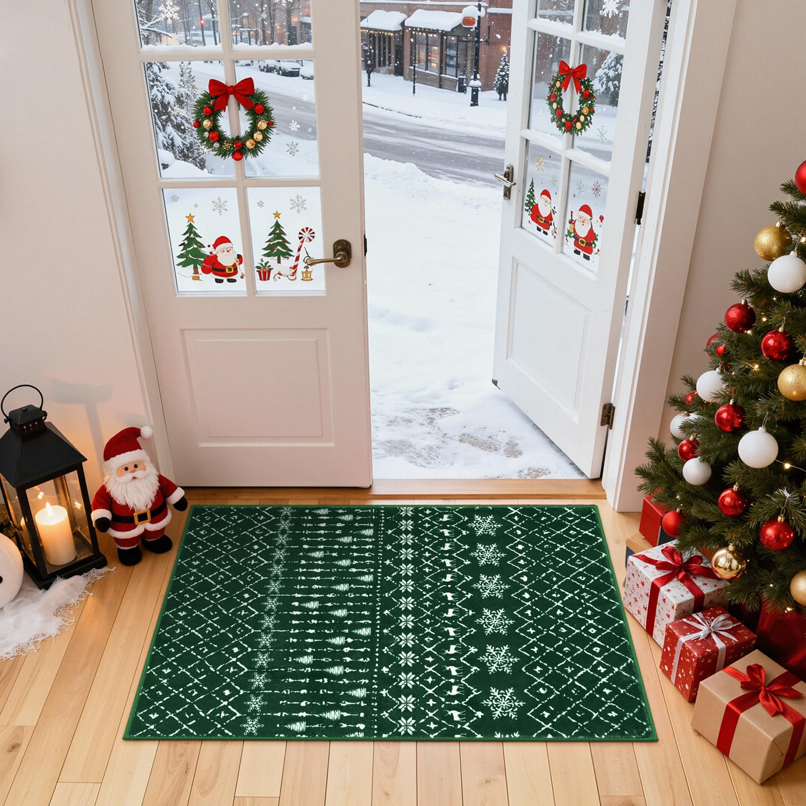 Lahome Christmas 2x3 Entryway Rug Non Slip Soft Small Winter Holiday Kitchen Rug Christmas Indoor Door Mat for Entrance Washable